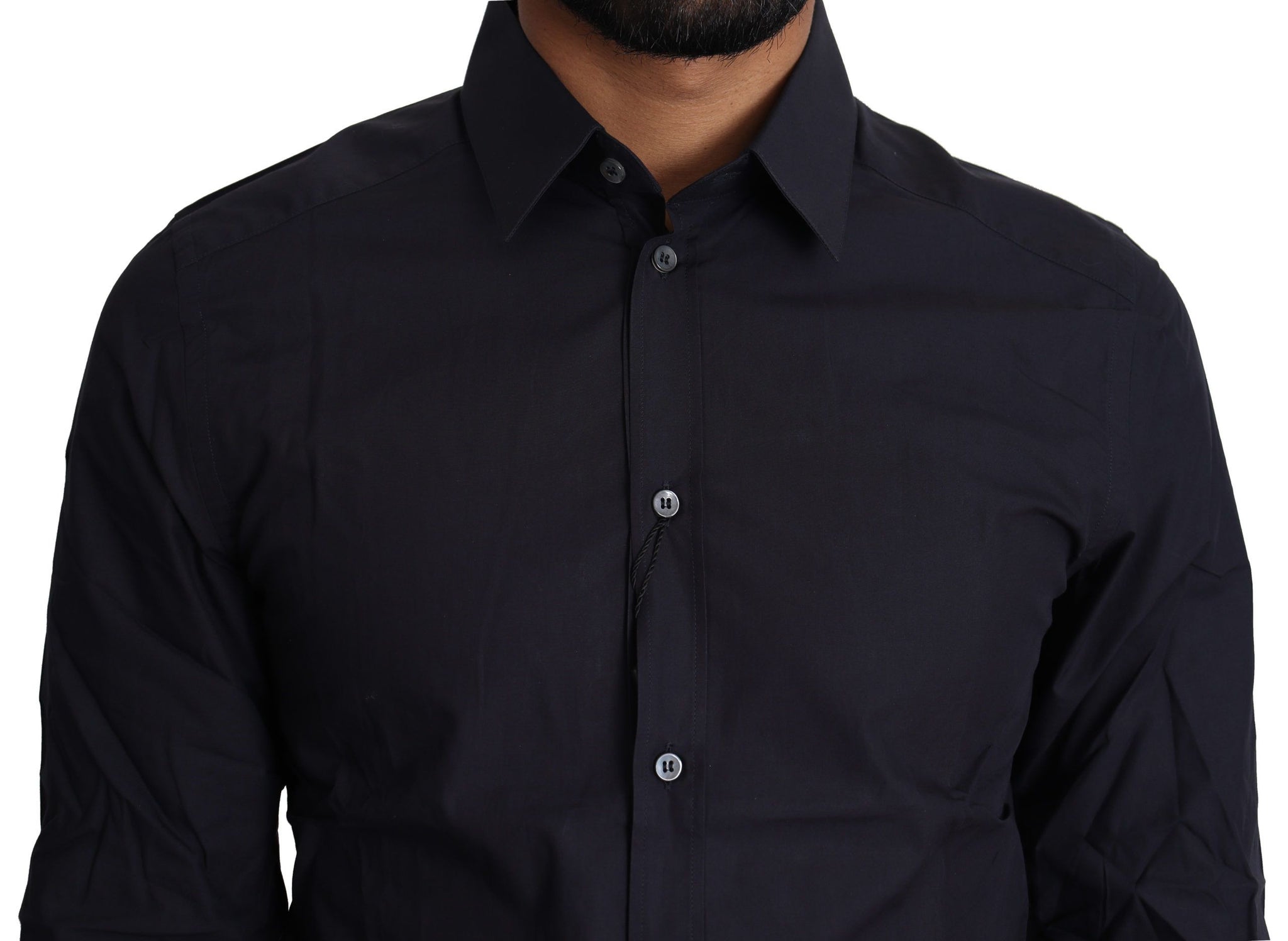 Dolce & Gabbana Navy Blue Cotton Formal Dress Shirt