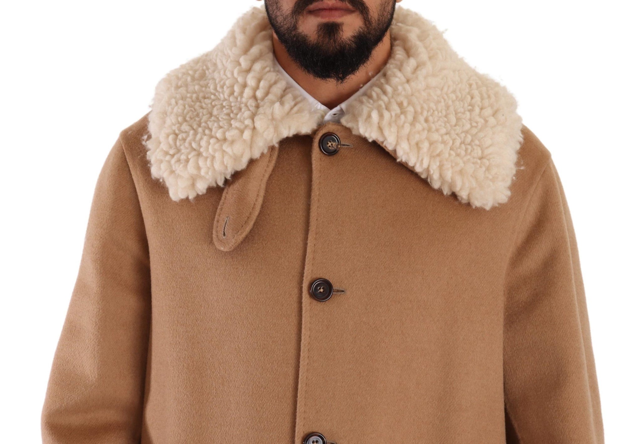 Beige Camel Skin Cashmere Shearling Overcoat Jacket