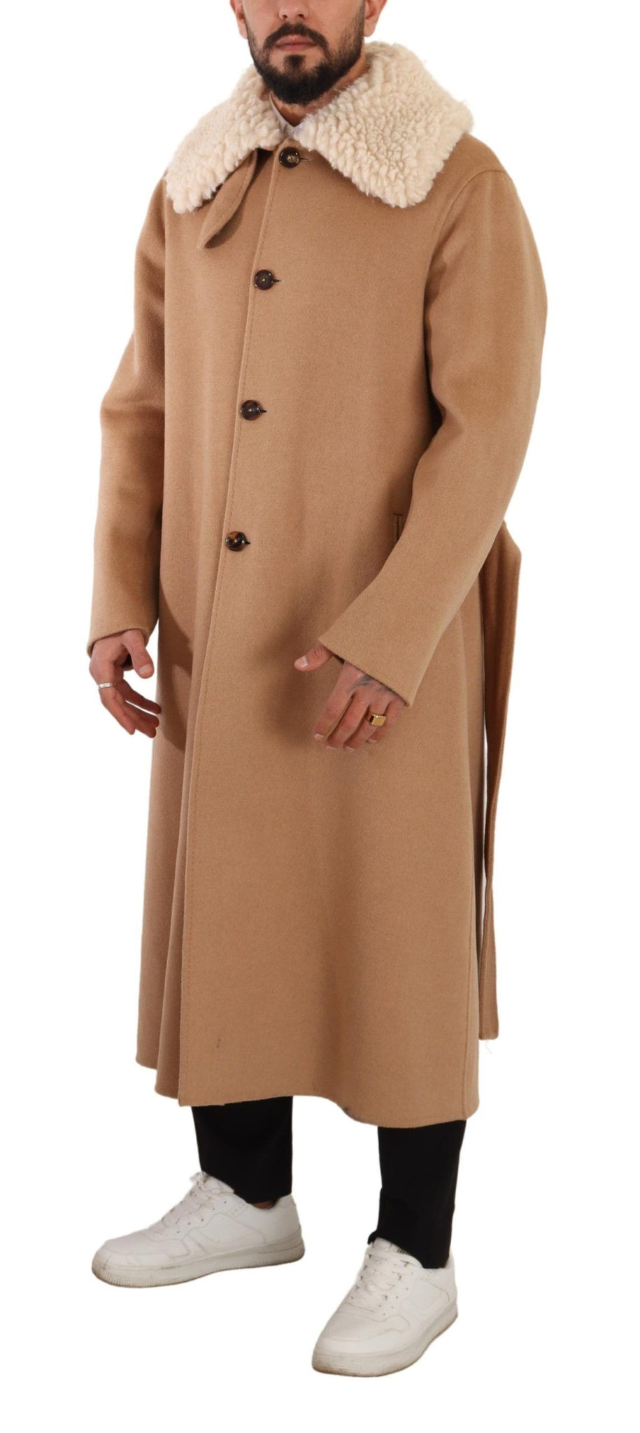 Beige Camel Skin Cashmere Shearling Overcoat Jacket