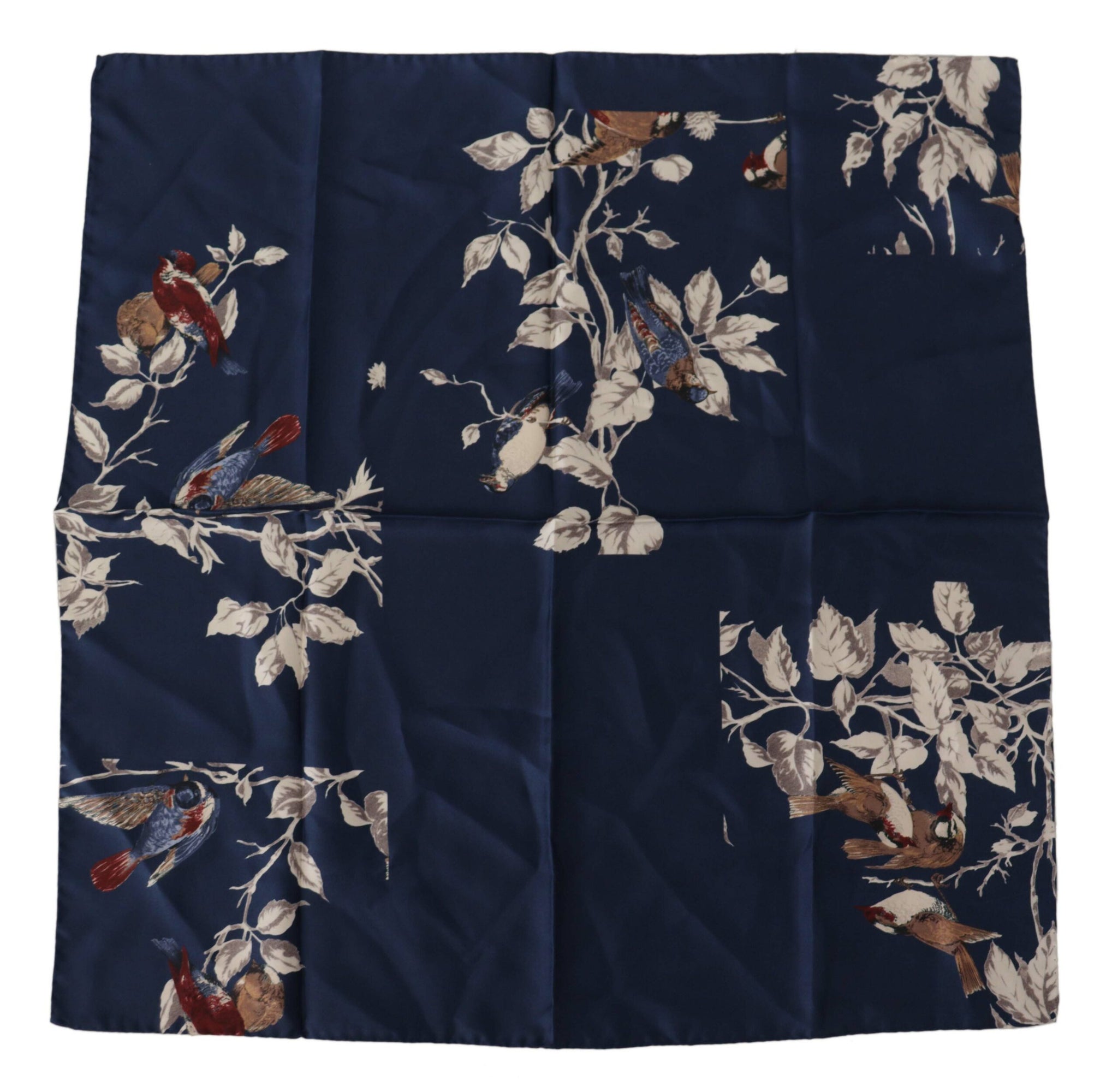 Blue Floral Silk Square Handkerchief Scarf