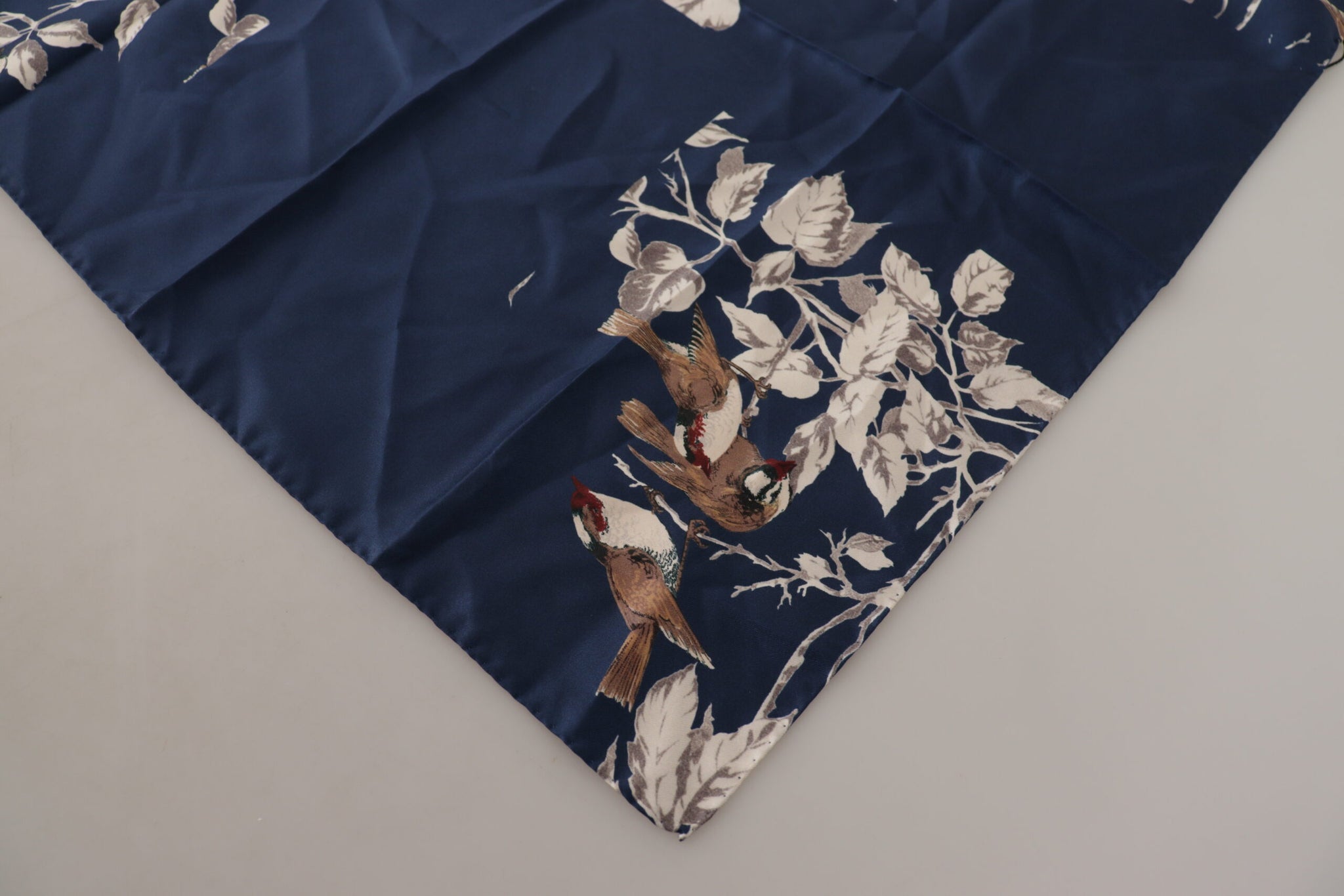 Blue Floral Silk Square Handkerchief Scarf