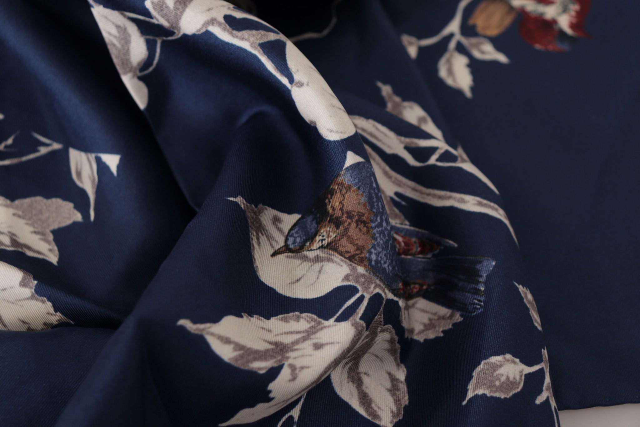 Blue Floral Silk Square Handkerchief Scarf