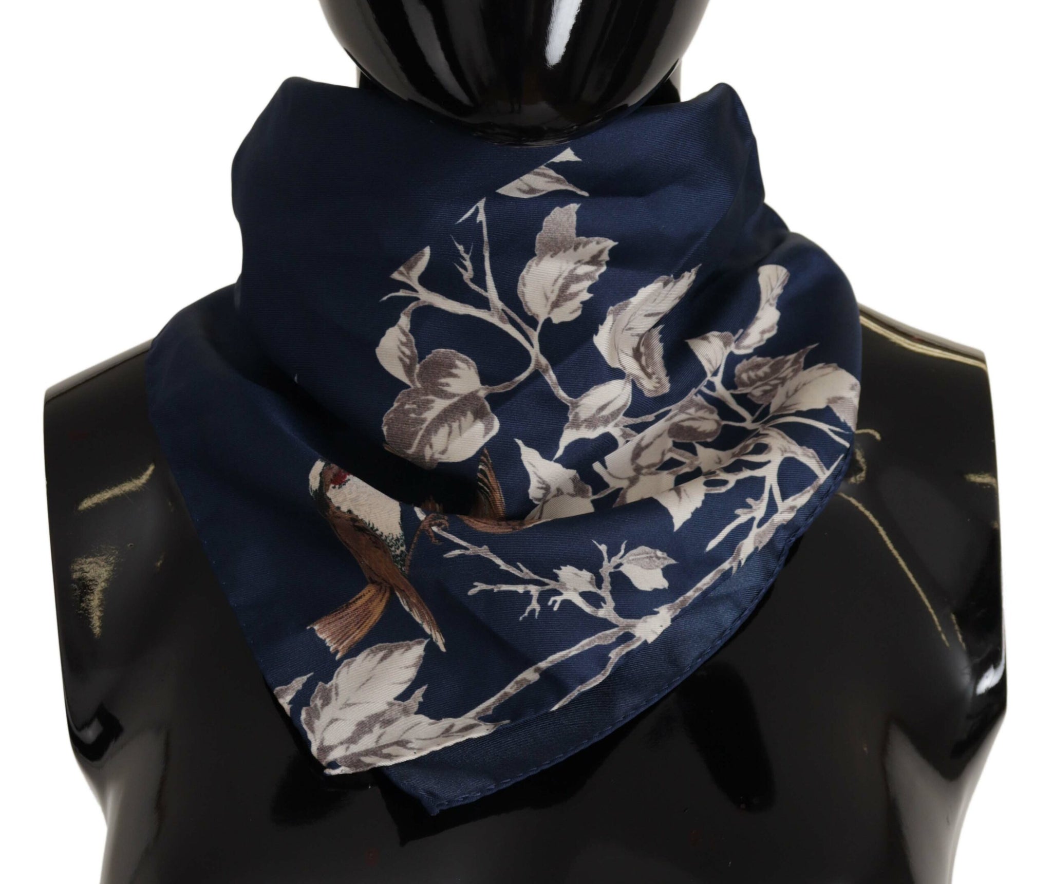 Blue Floral Silk Square Handkerchief Scarf