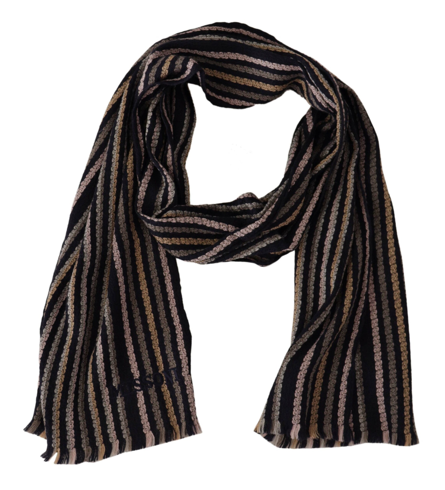 Multicolor Stripes Wool Knit Fringe Shawl Scarf