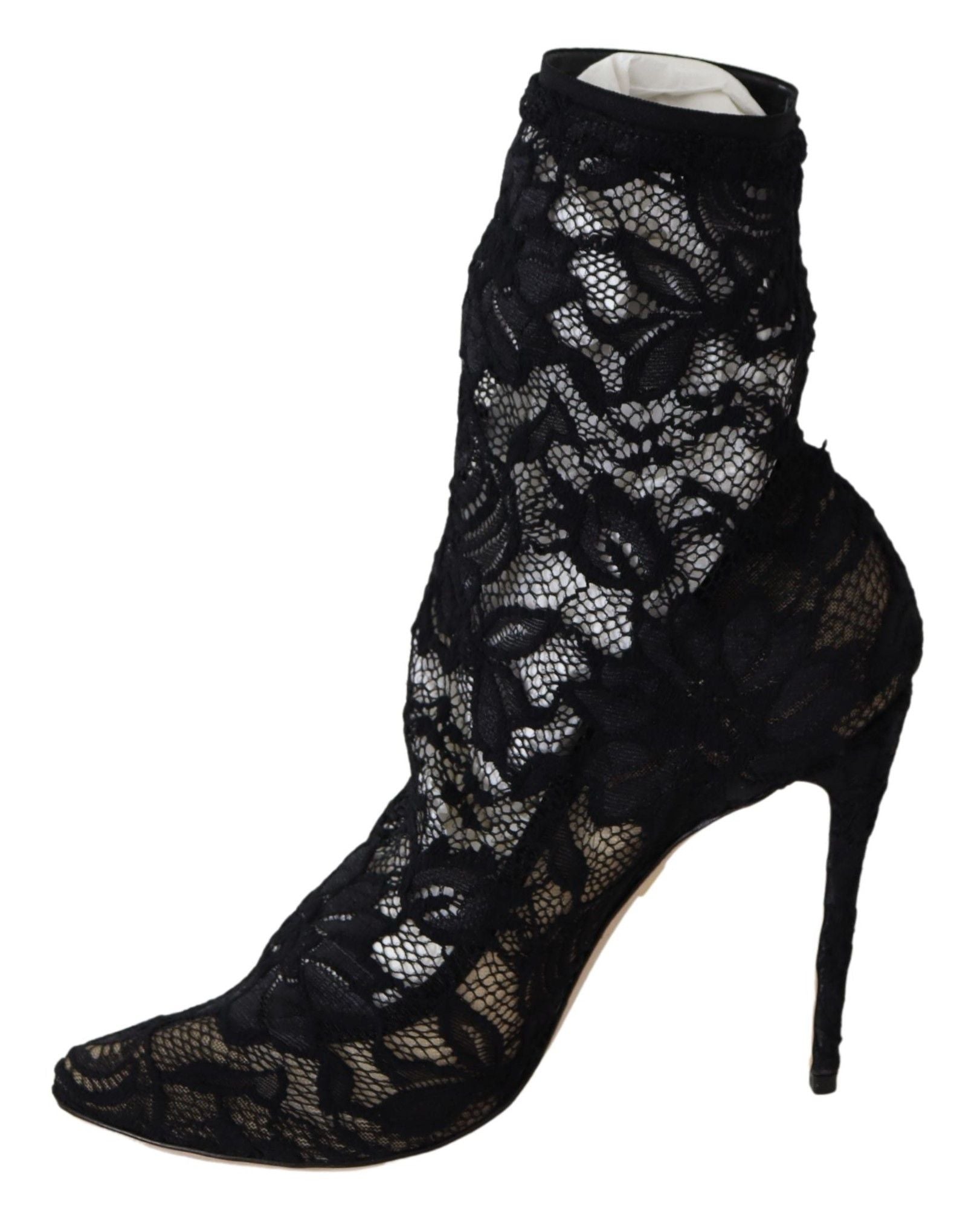 Black Lace Taormina High Heel Boots Shoes