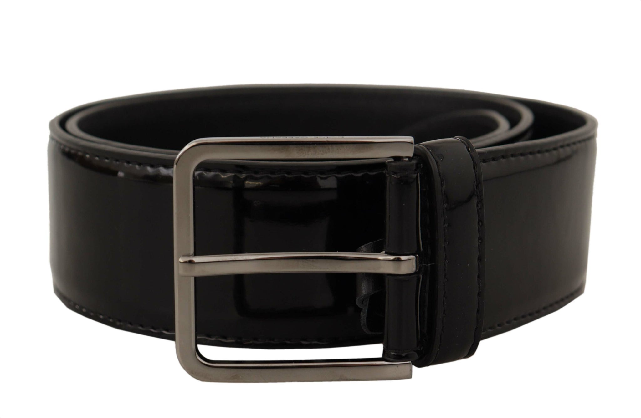 Dolce & Gabbana Black Patent Leather Logo Engraved Buckle Belt