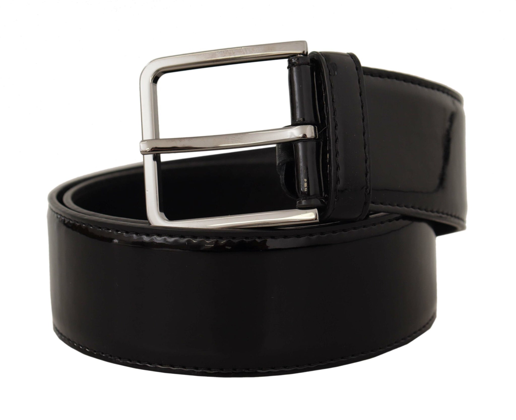 Dolce & Gabbana Black Patent Leather Logo Engraved Buckle Belt