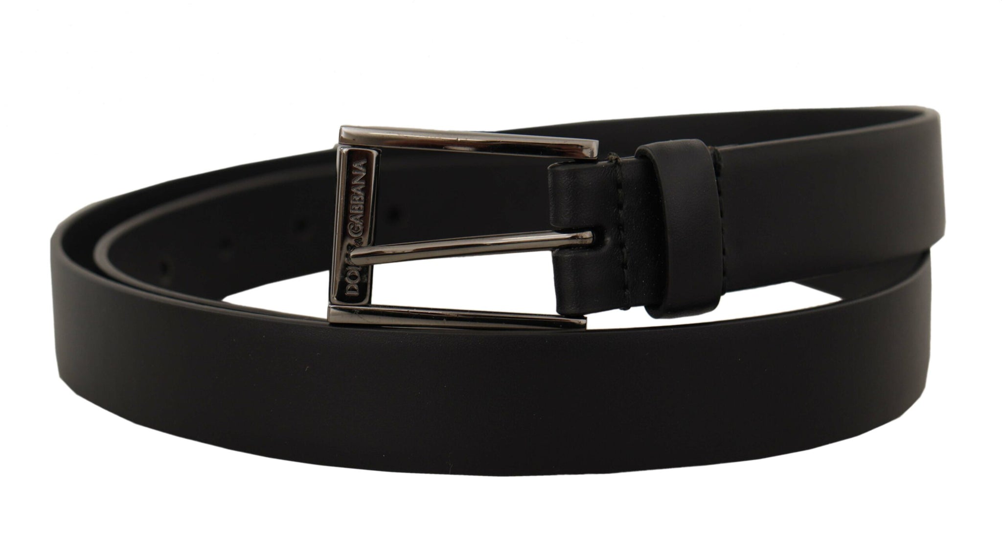 Dolce & Gabbana Black Calf Leather Vintage Steel Logo Buckle Belt