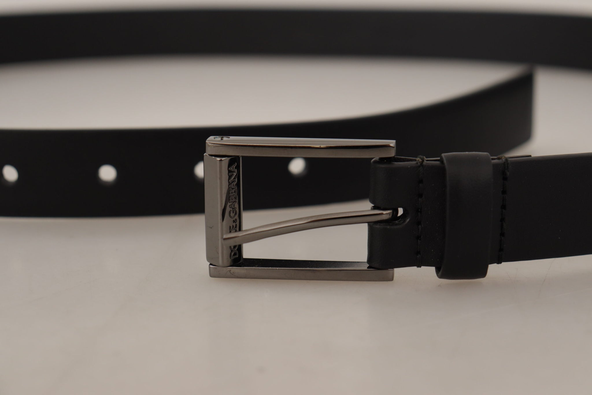 Dolce & Gabbana Black Calf Leather Vintage Steel Logo Buckle Belt