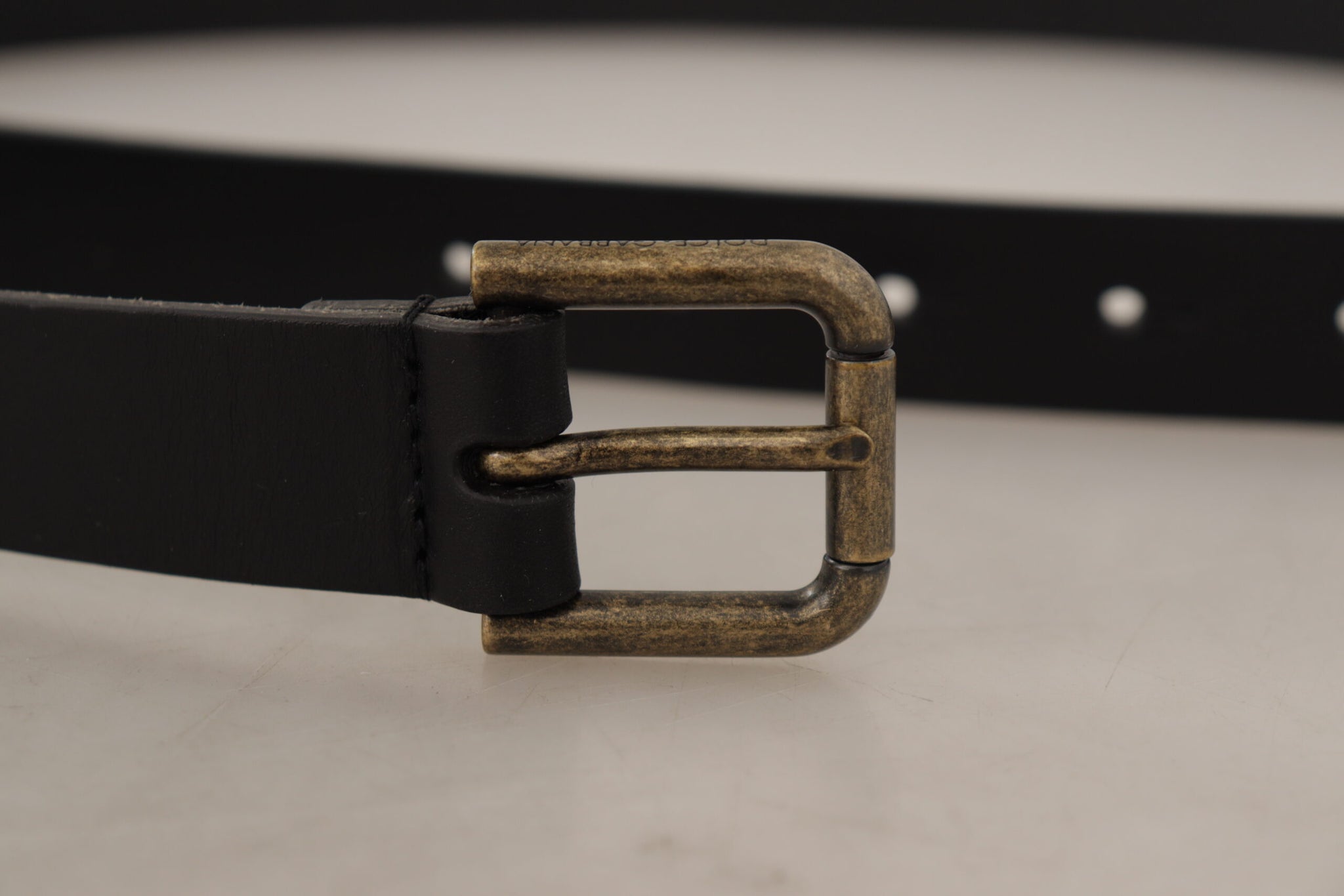 Dolce & Gabbana Black Calf Leather Logo Brass Metal Buckle Belt