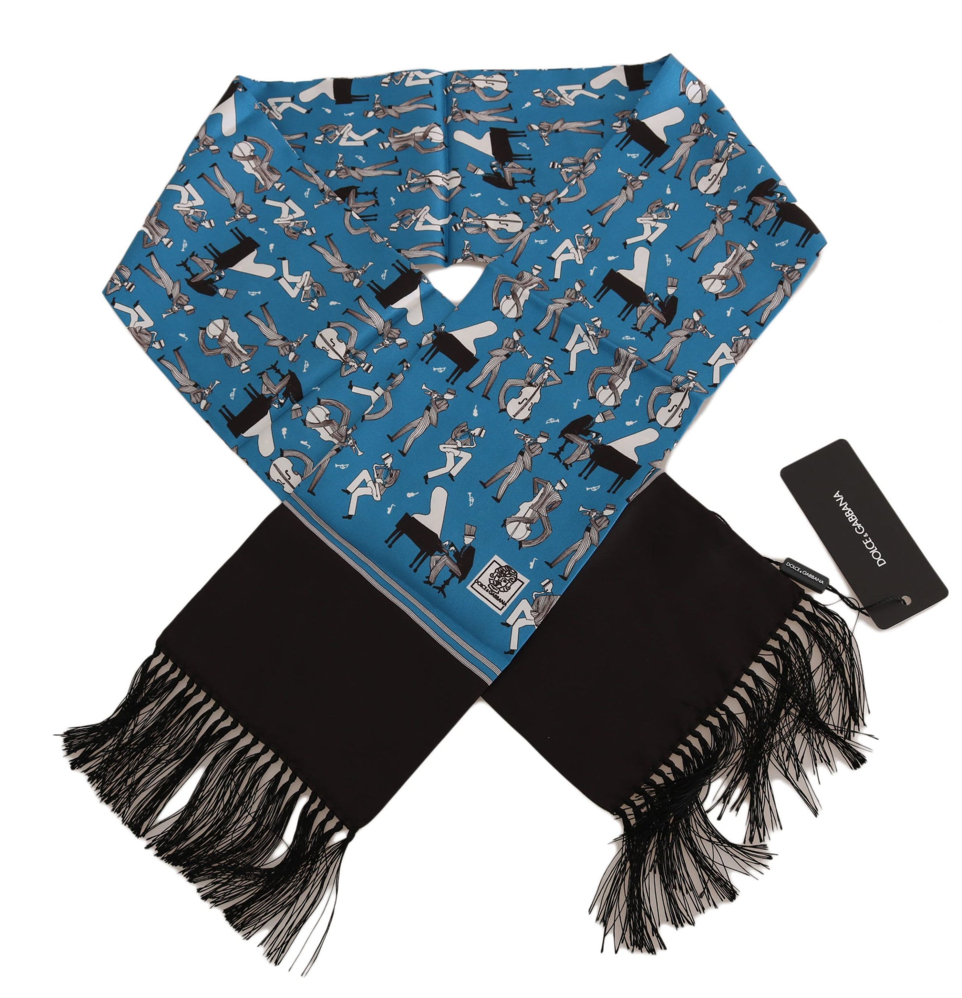 Dolce & Gabbana Blue 100% Silk Music Print Shawl s. 15x140cm Scarf