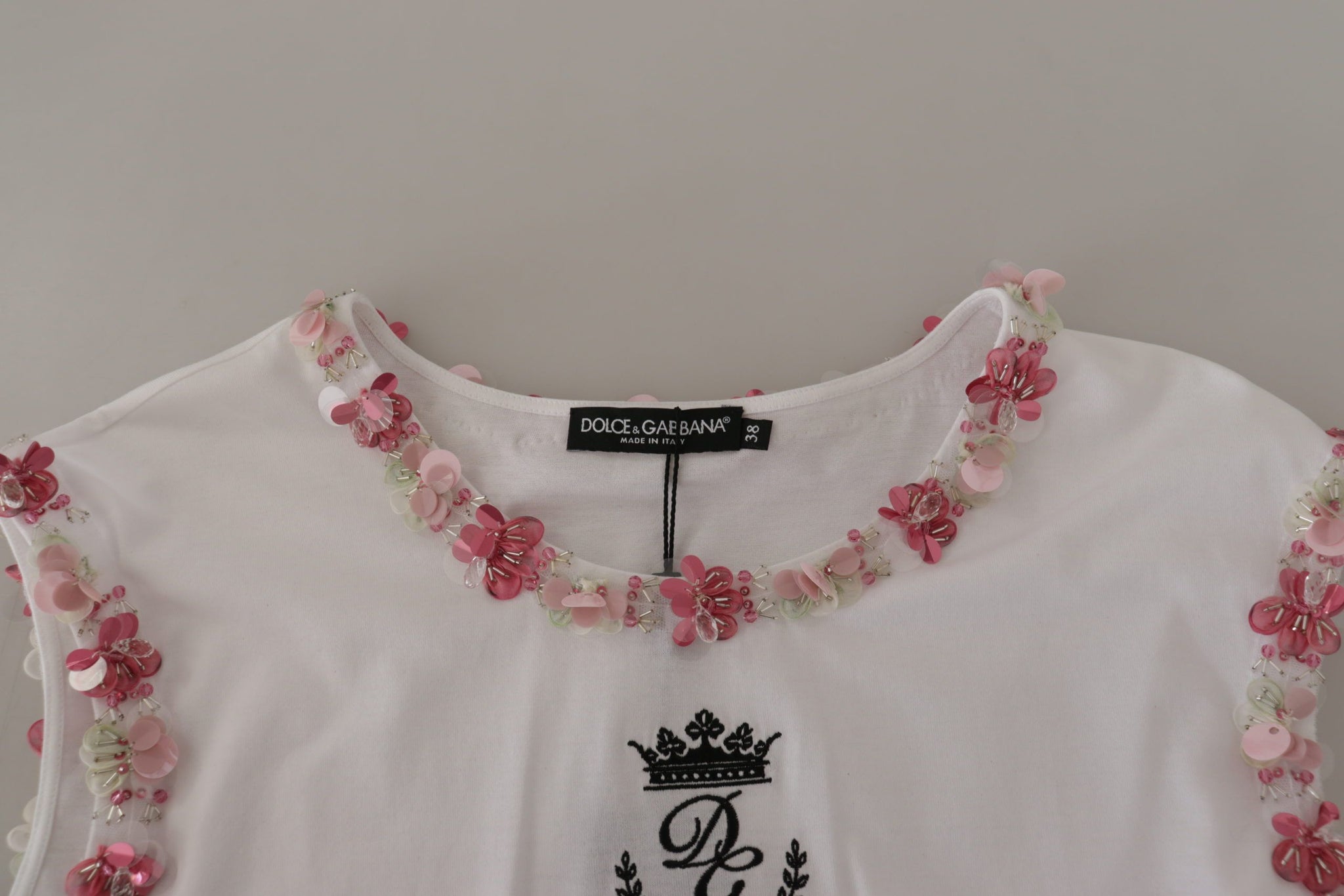 White DG Crown Floral Sequin T-shirt