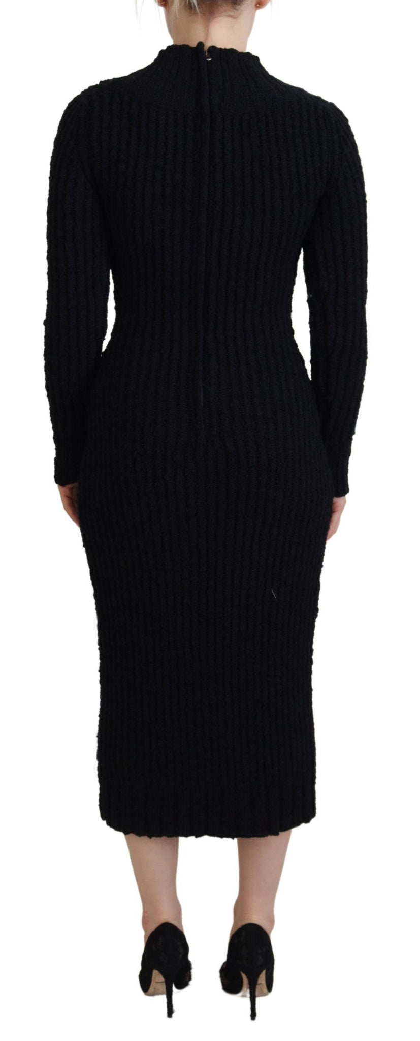 Black Wool Knitted Sheath Sweater Dress