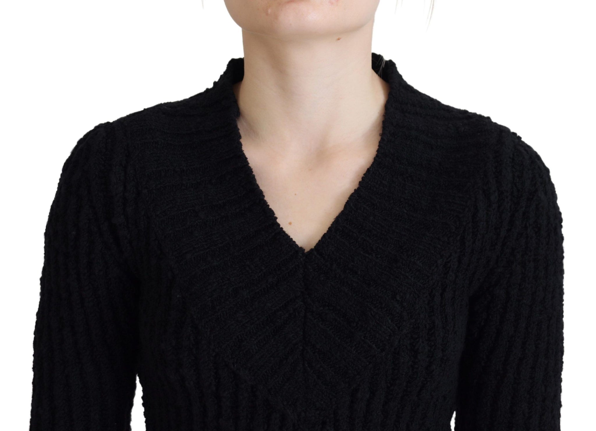 Black Wool Knitted Sheath Sweater Dress