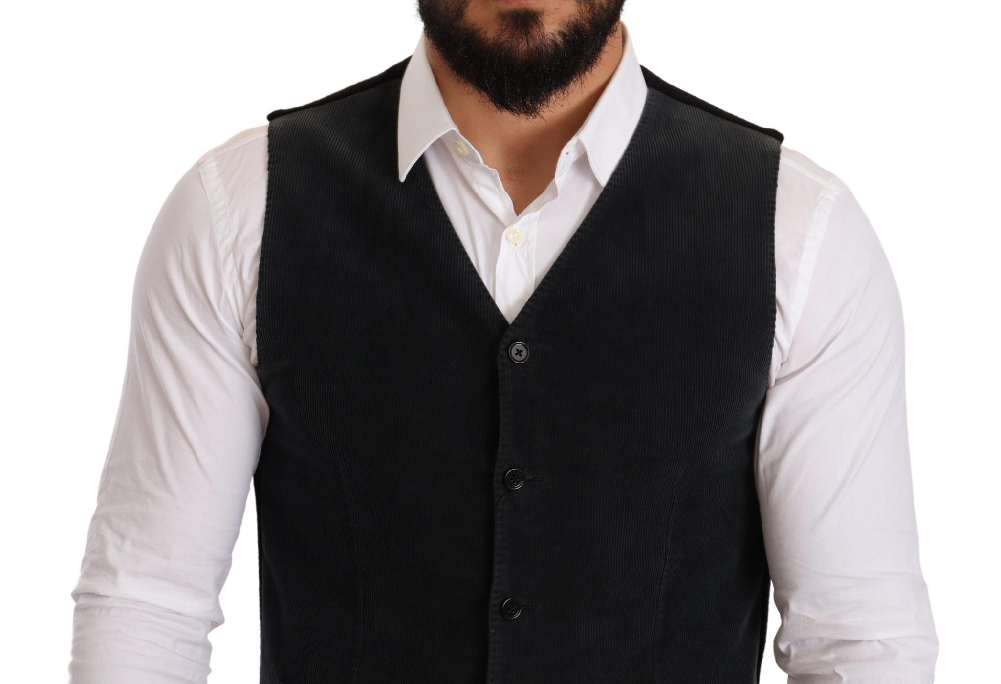 Black Cotton Single Breasted Waistcoat