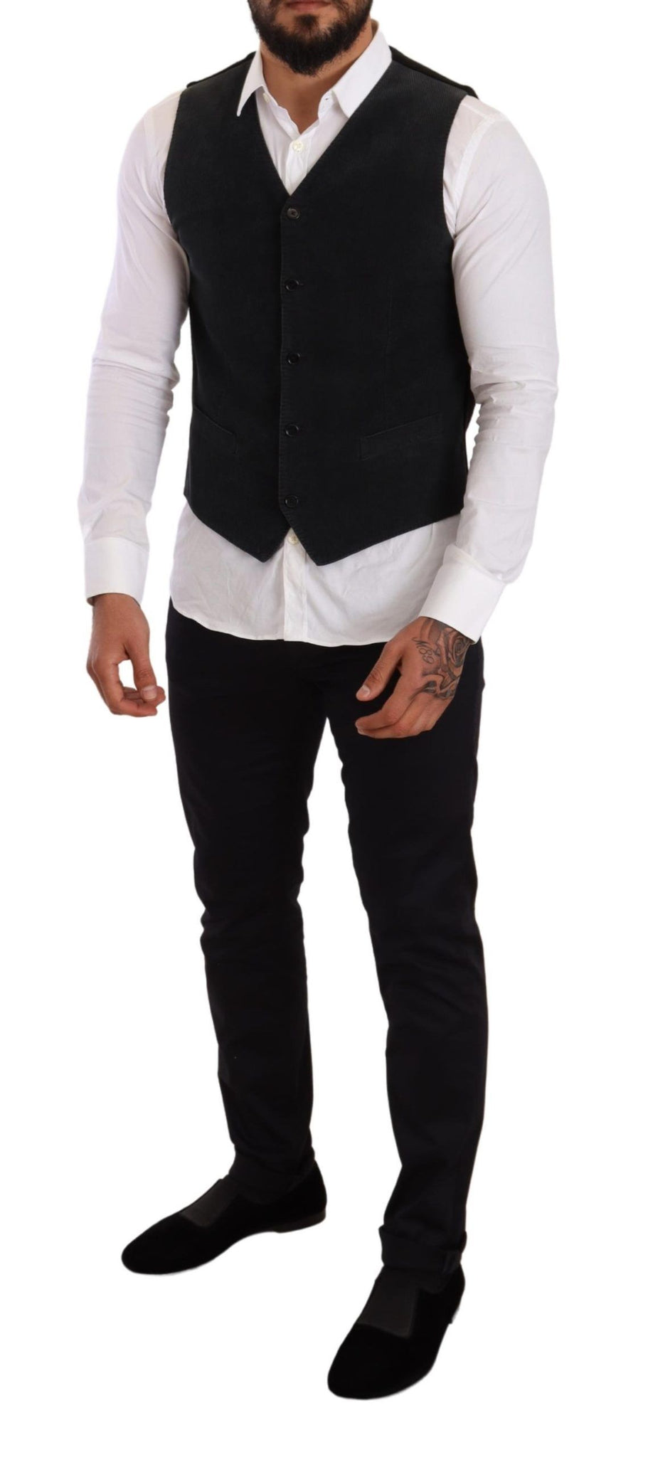 Black Cotton Single Breasted Waistcoat