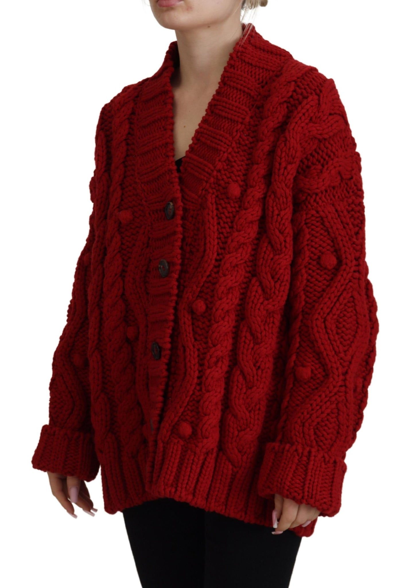 Red Wool Knit Button Down Cardigan Sweater