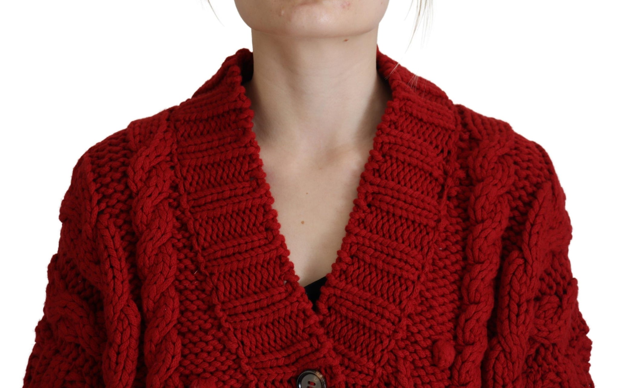 Red Wool Knit Button Down Cardigan Sweater