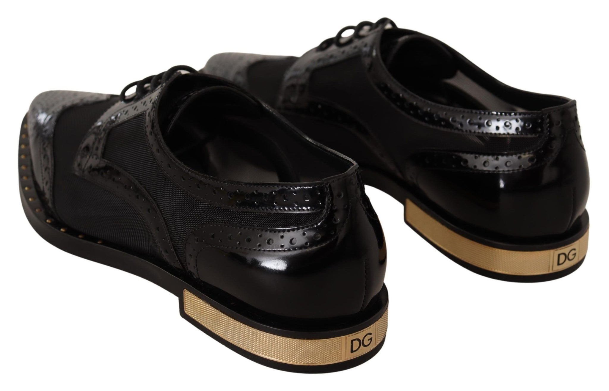 Black Leather Broques Sheer Wingtip Shoes