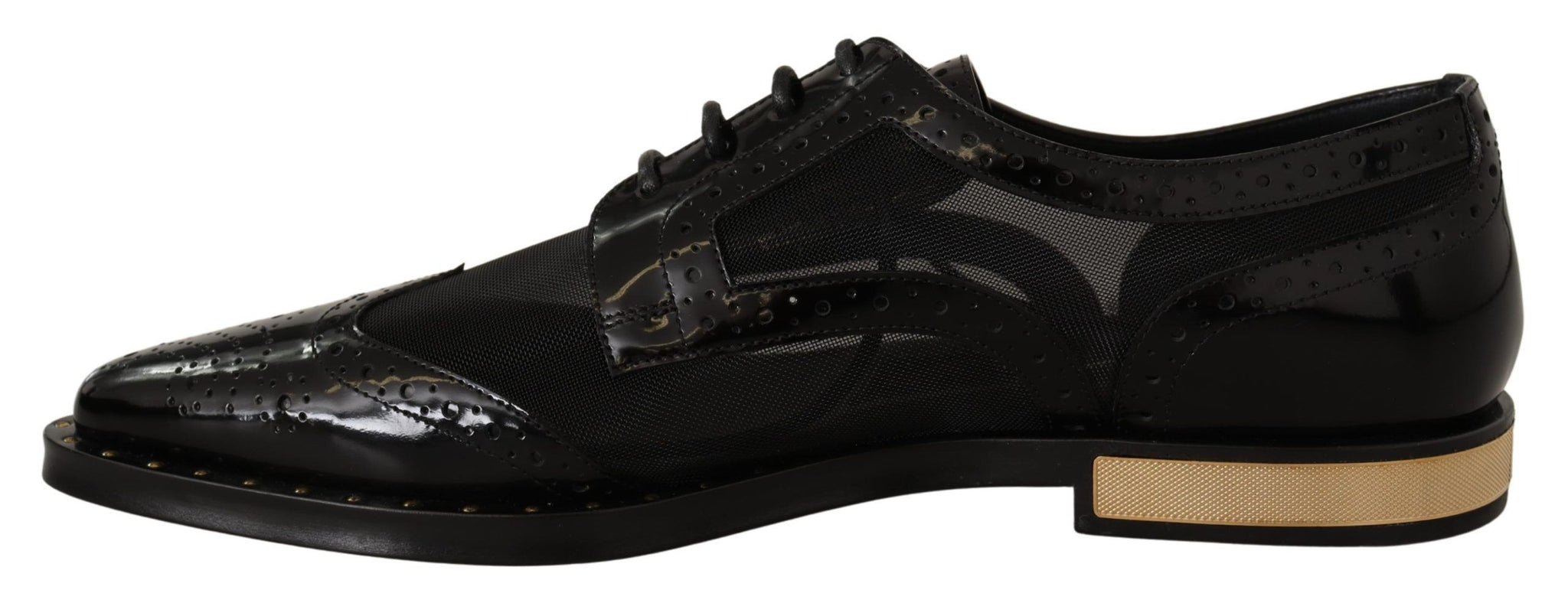 Black Leather Broques Sheer Wingtip Shoes