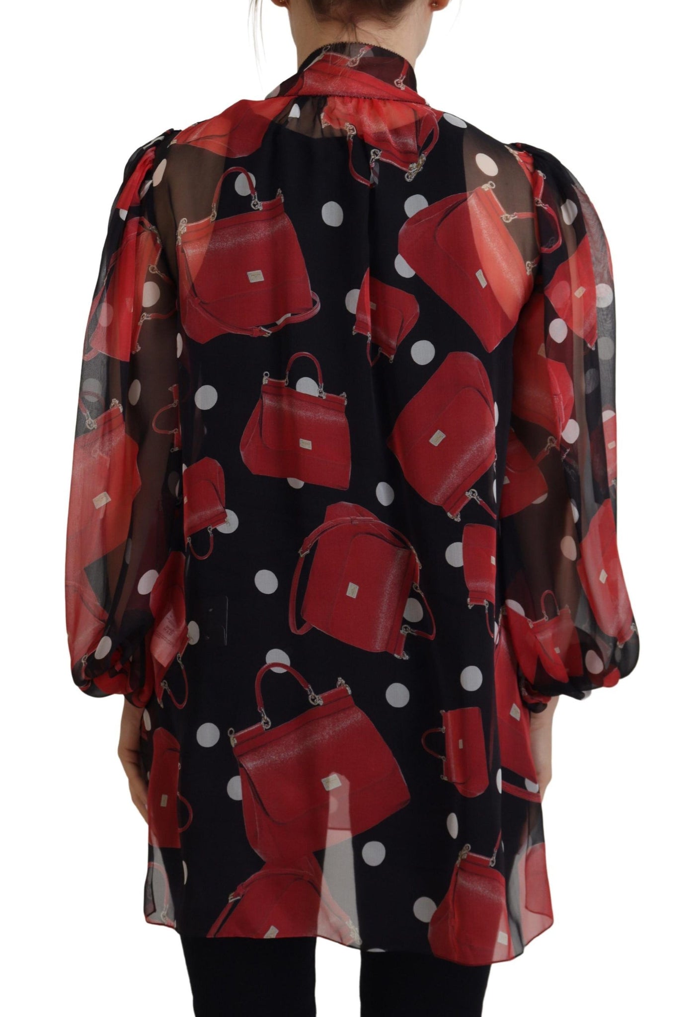 Black Red Sicily Bag Silk Shirt Top Blouse