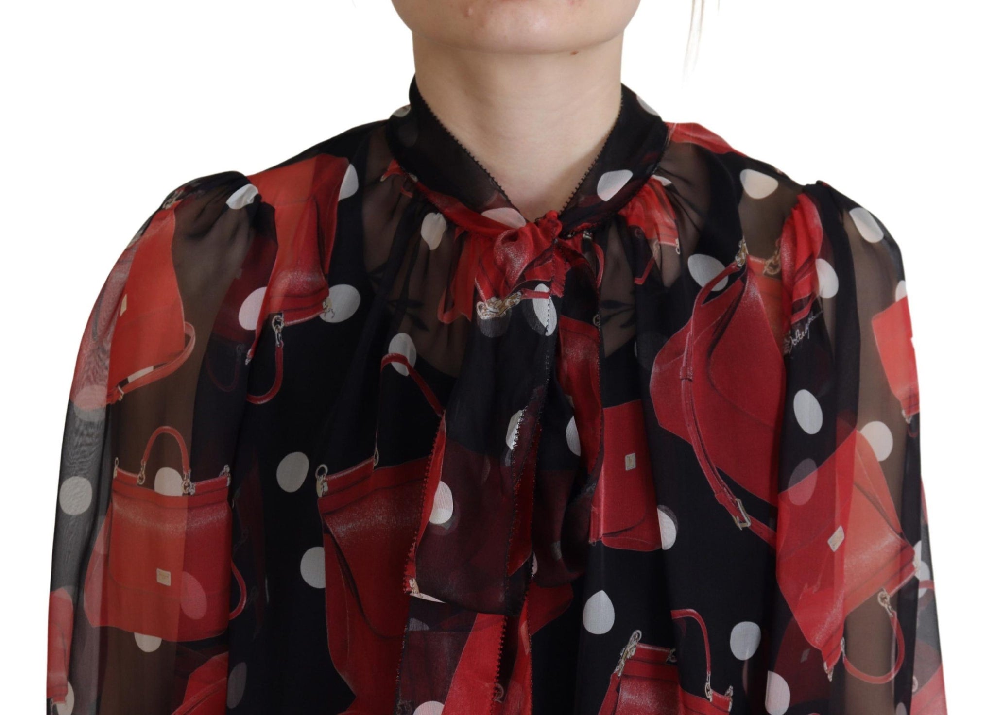 Black Red Sicily Bag Silk Shirt Top Blouse