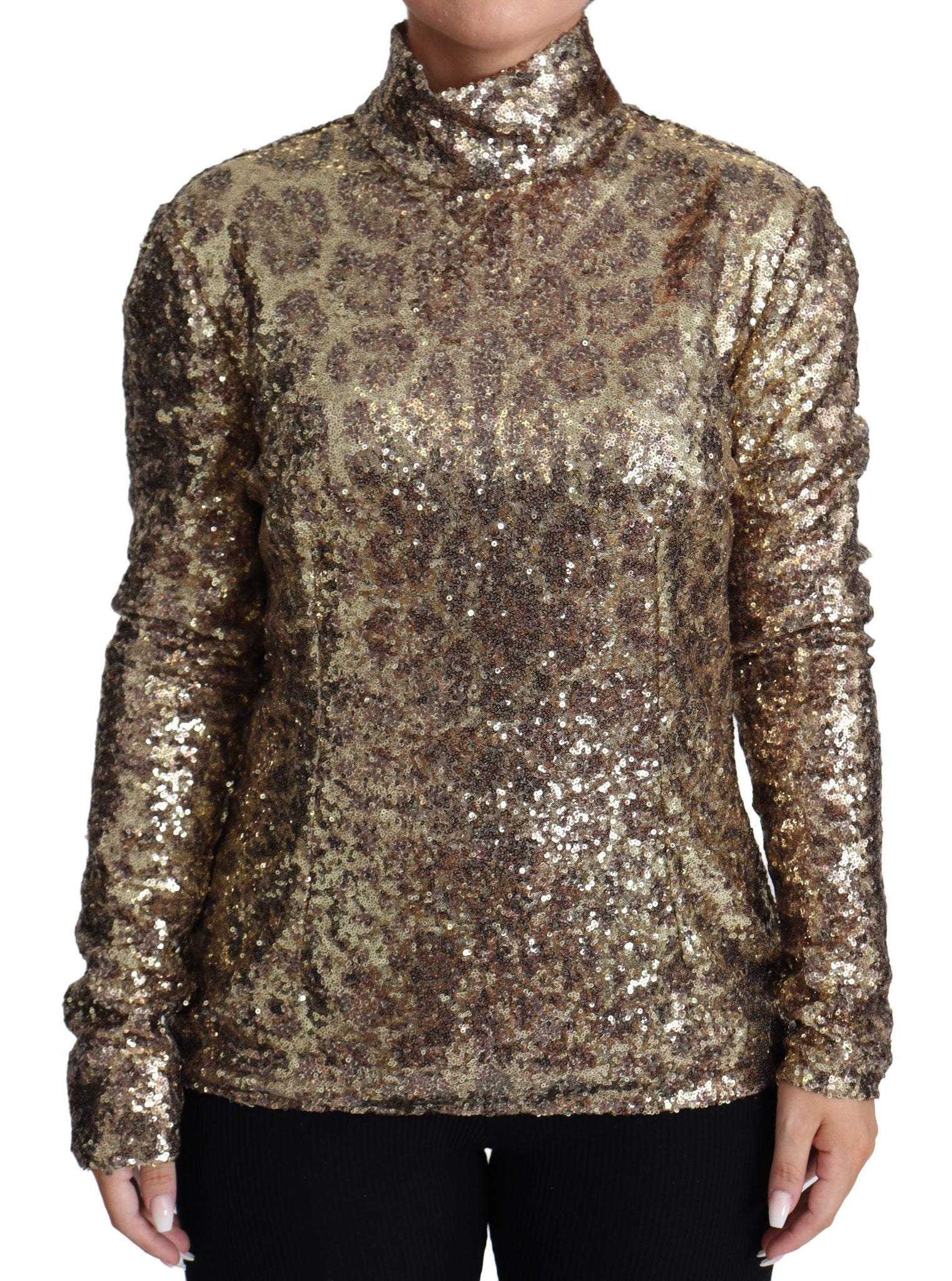 Brown Leopard Fit Turtleneck Sequin Sweater