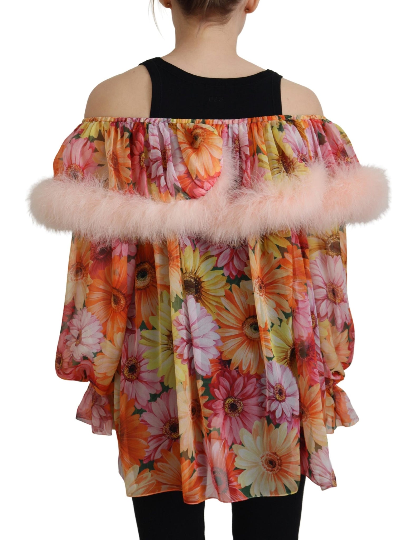 Multicolor Floral Fur Shearling Blouse Top