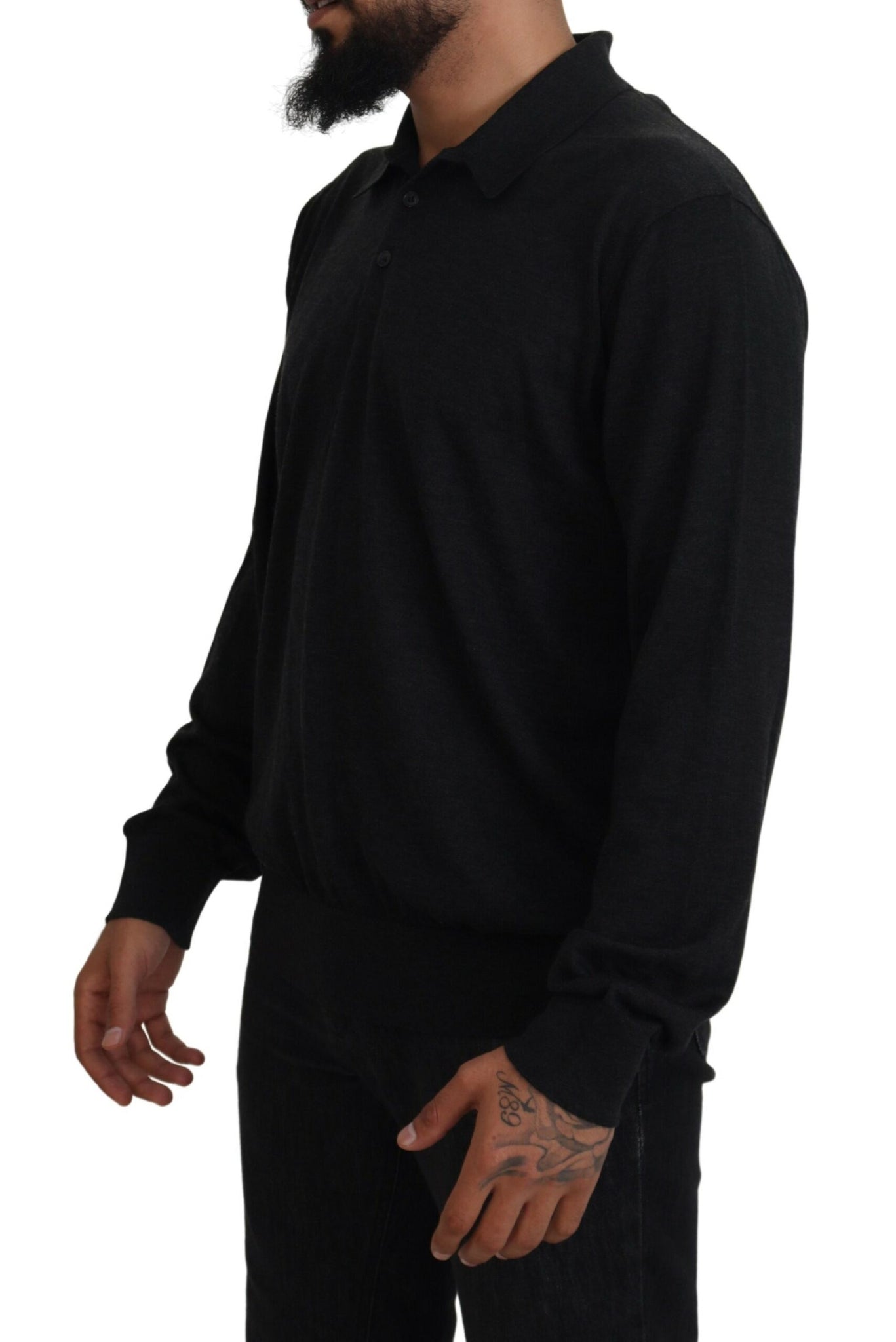 Dolce & Gabbana Black Cashmere Collared Pullover Sweater