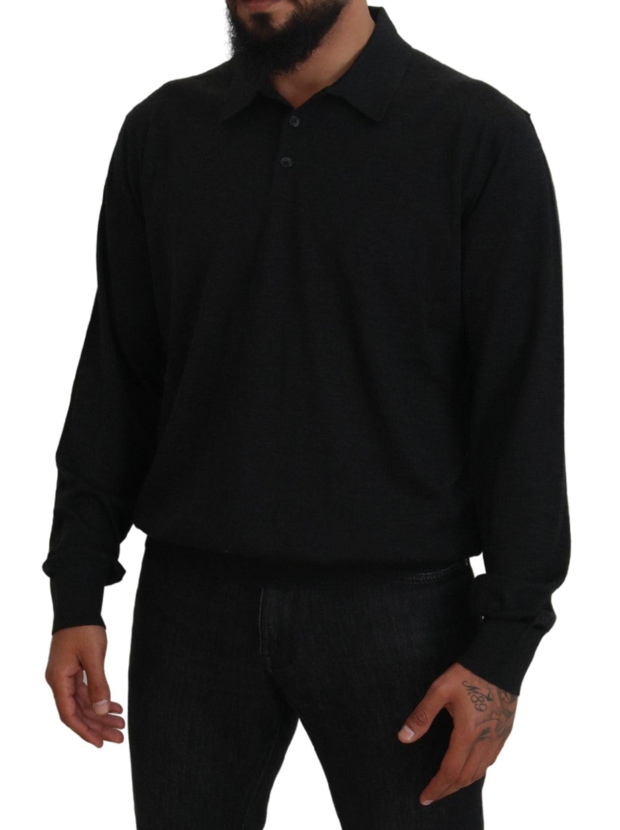 Dolce & Gabbana Black Cashmere Collared Pullover Sweater