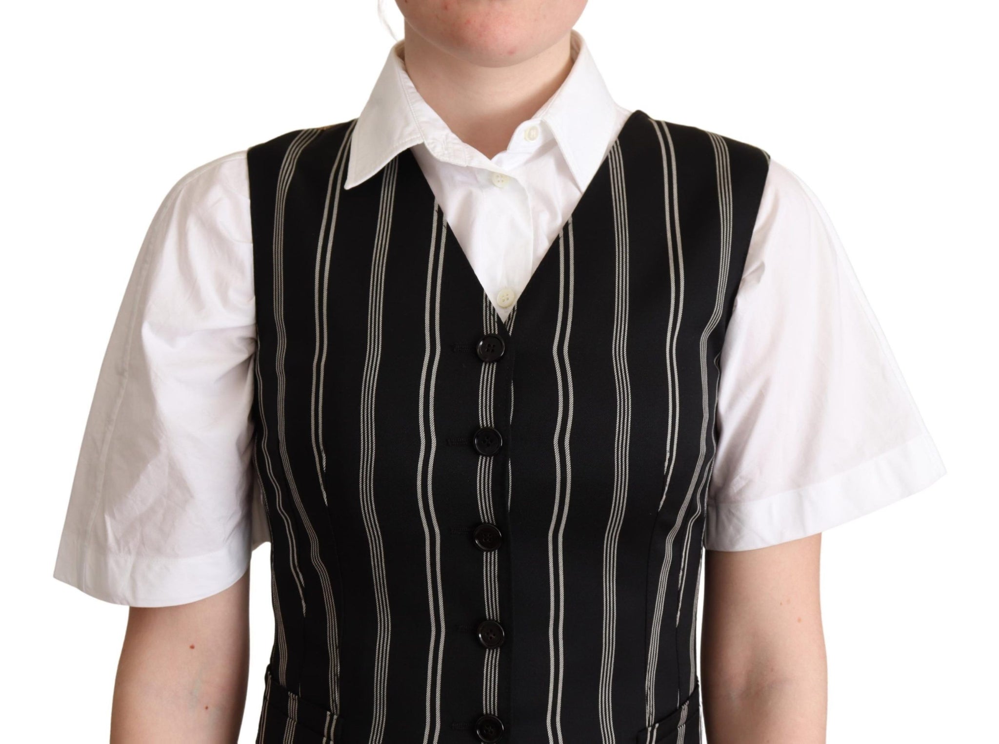 Black Striped Leopard Print Waistcoat Vest