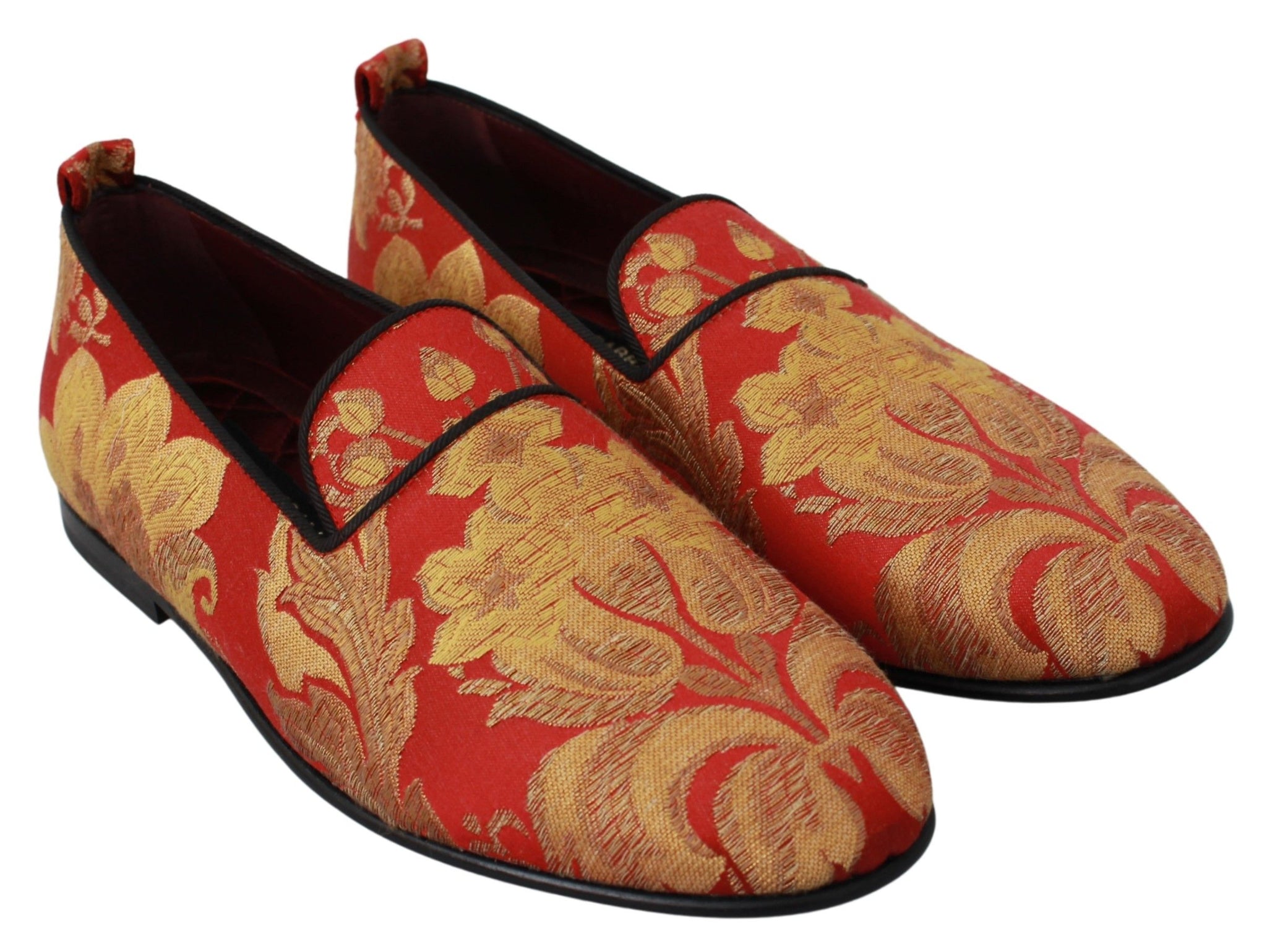 Red Gold Brocade Slippers Loafers Shoes