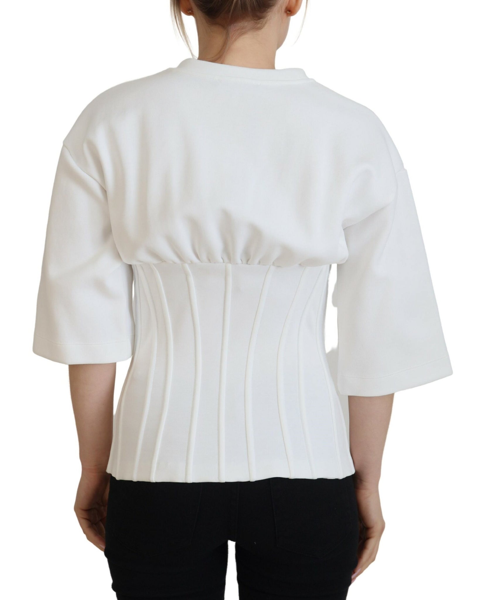 Dolce & Gabbana White Corset Stretch Cotton Top T-shirt