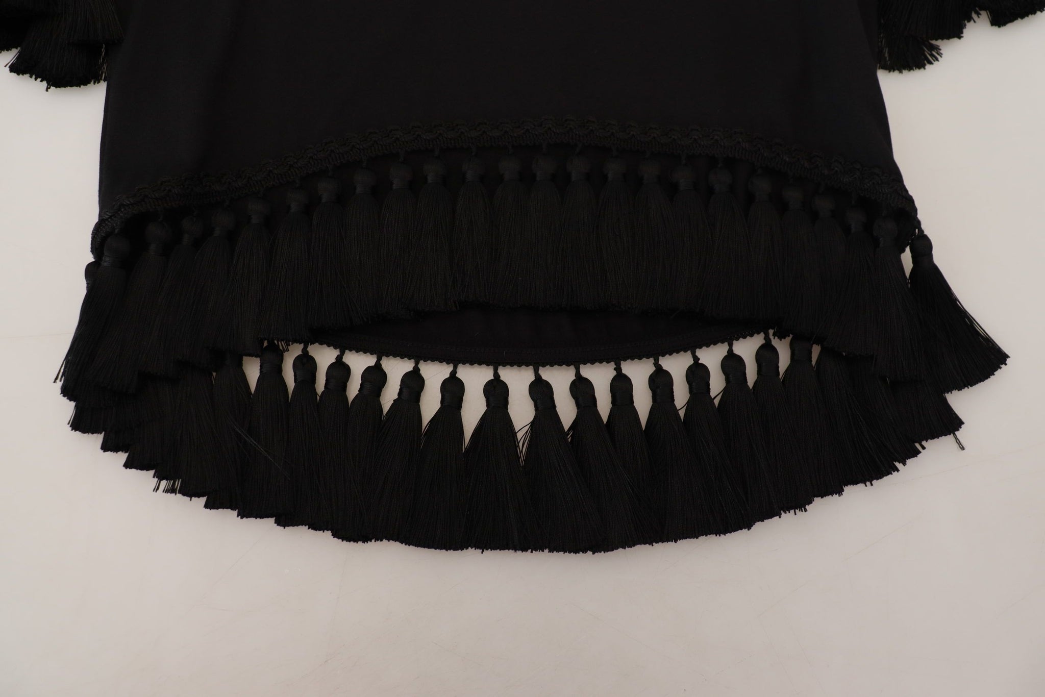 Black T-shirt Blouse Tassle Cotton Blouse