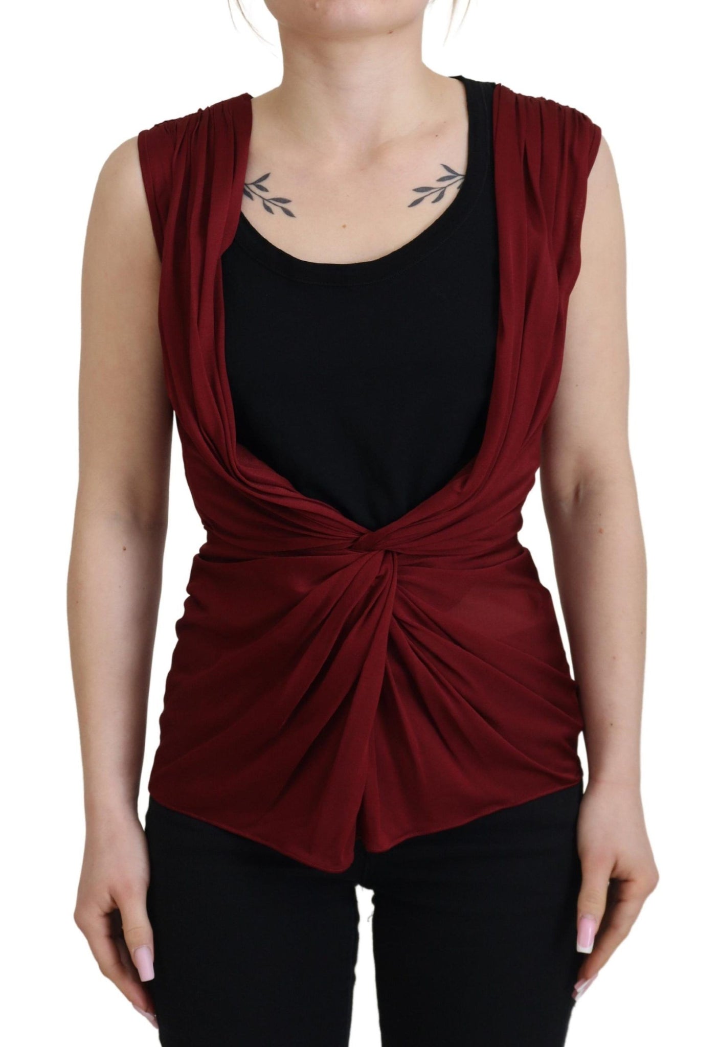 Bordeaux Silk Stretch Top Vest Blouse