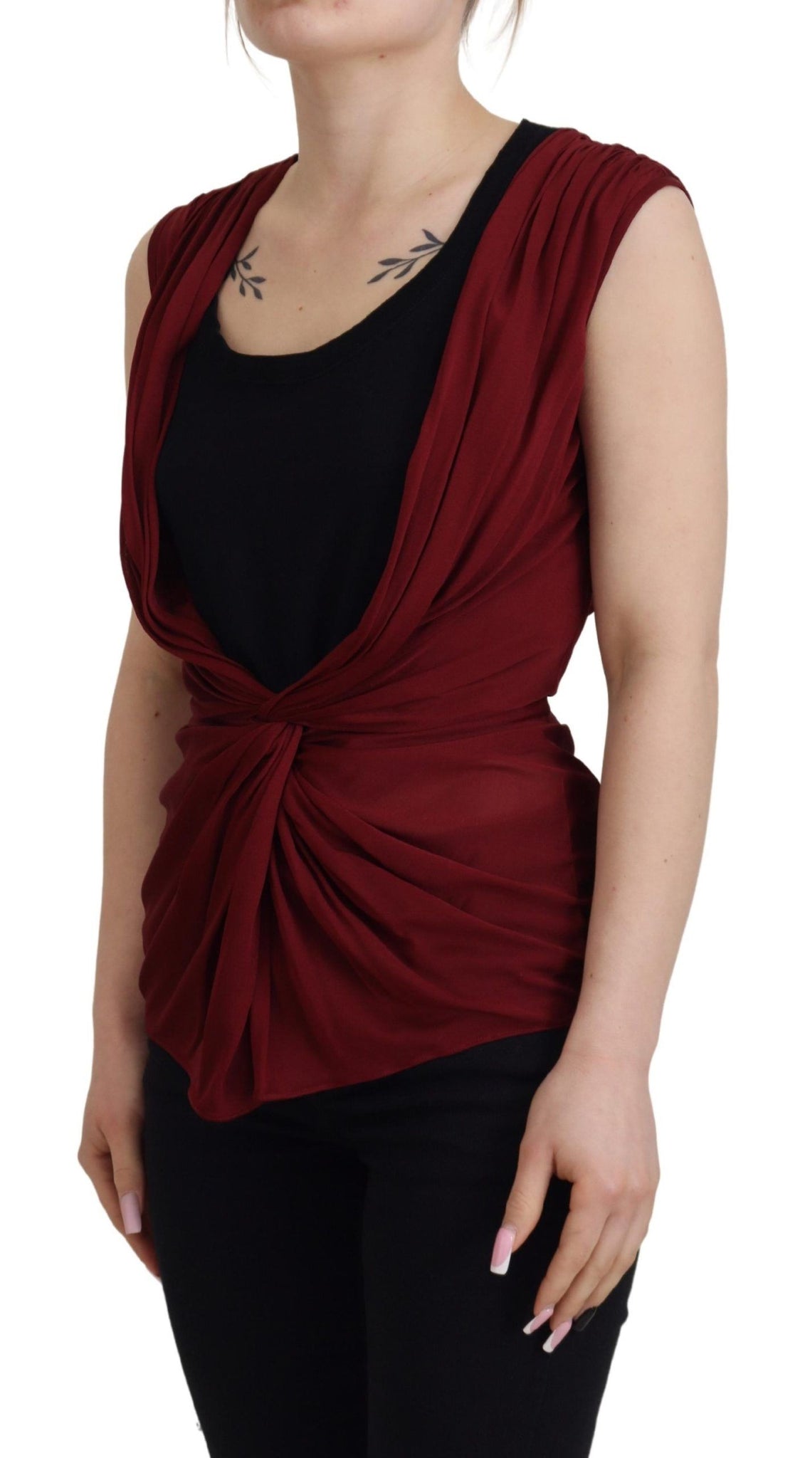 Bordeaux Silk Stretch Top Vest Blouse