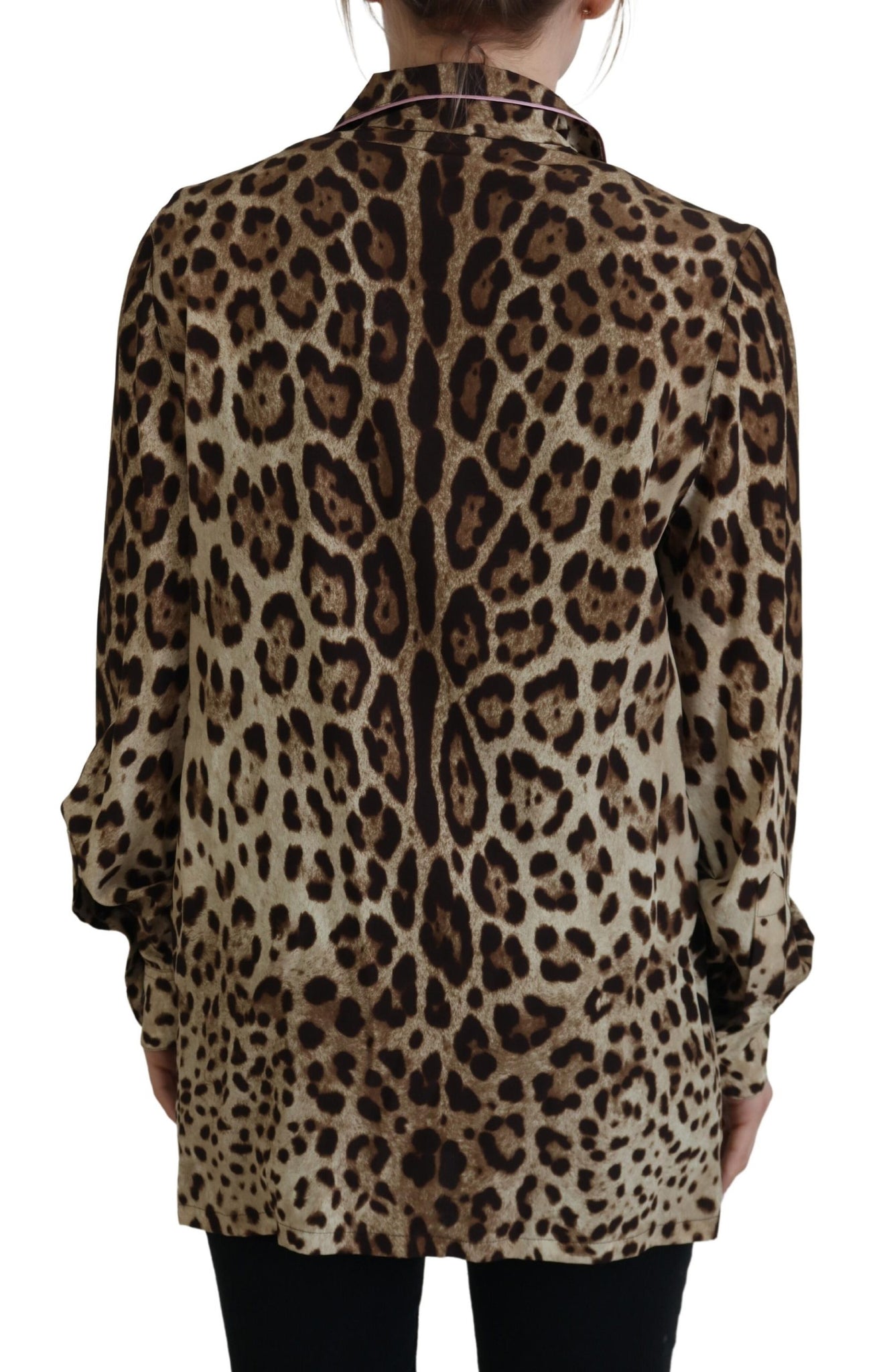 Brown Leopard Print Long Sleeves Blouse Top