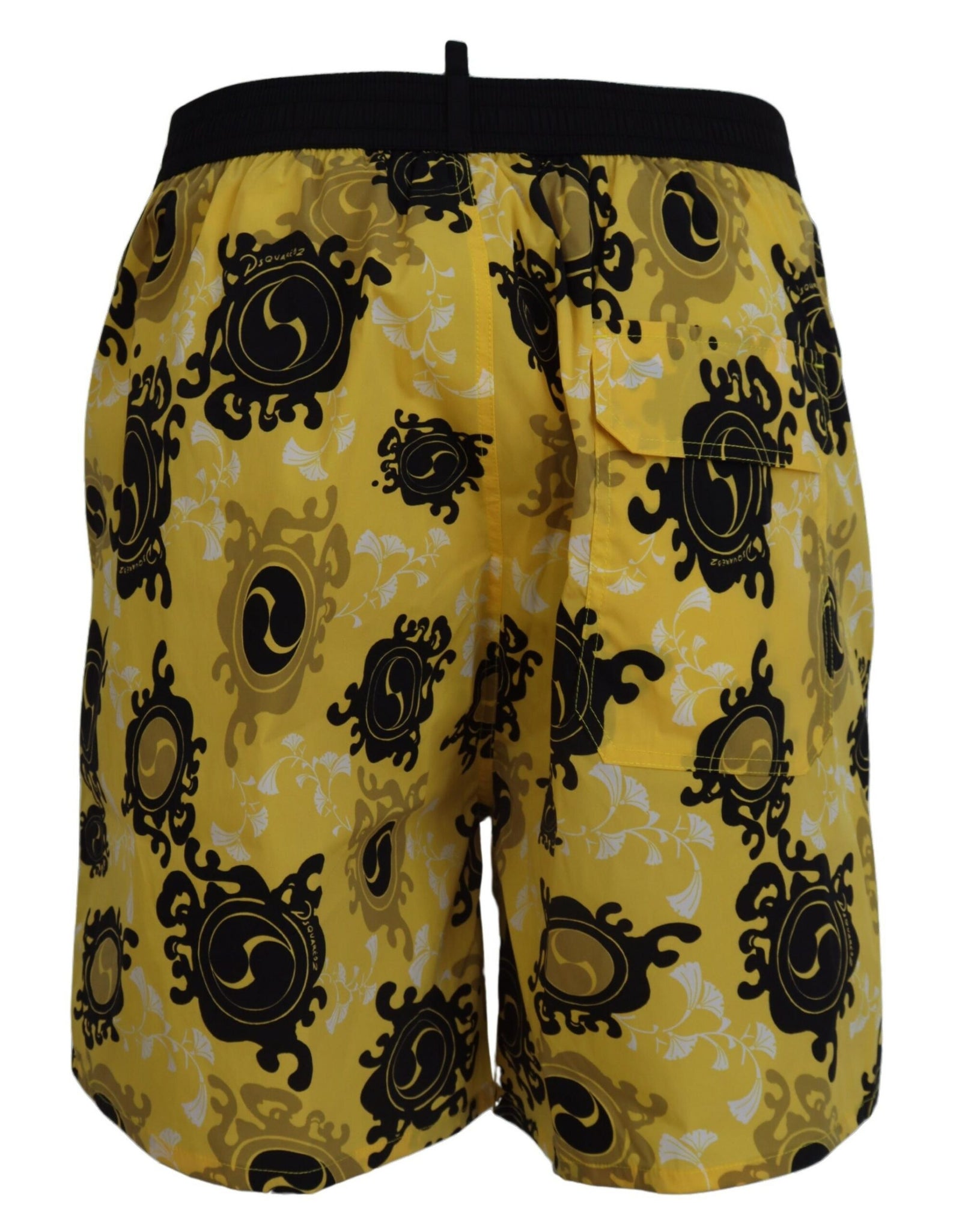 Dsquared² Yellow Black Printed Men Beachwear Shorts Swimwear