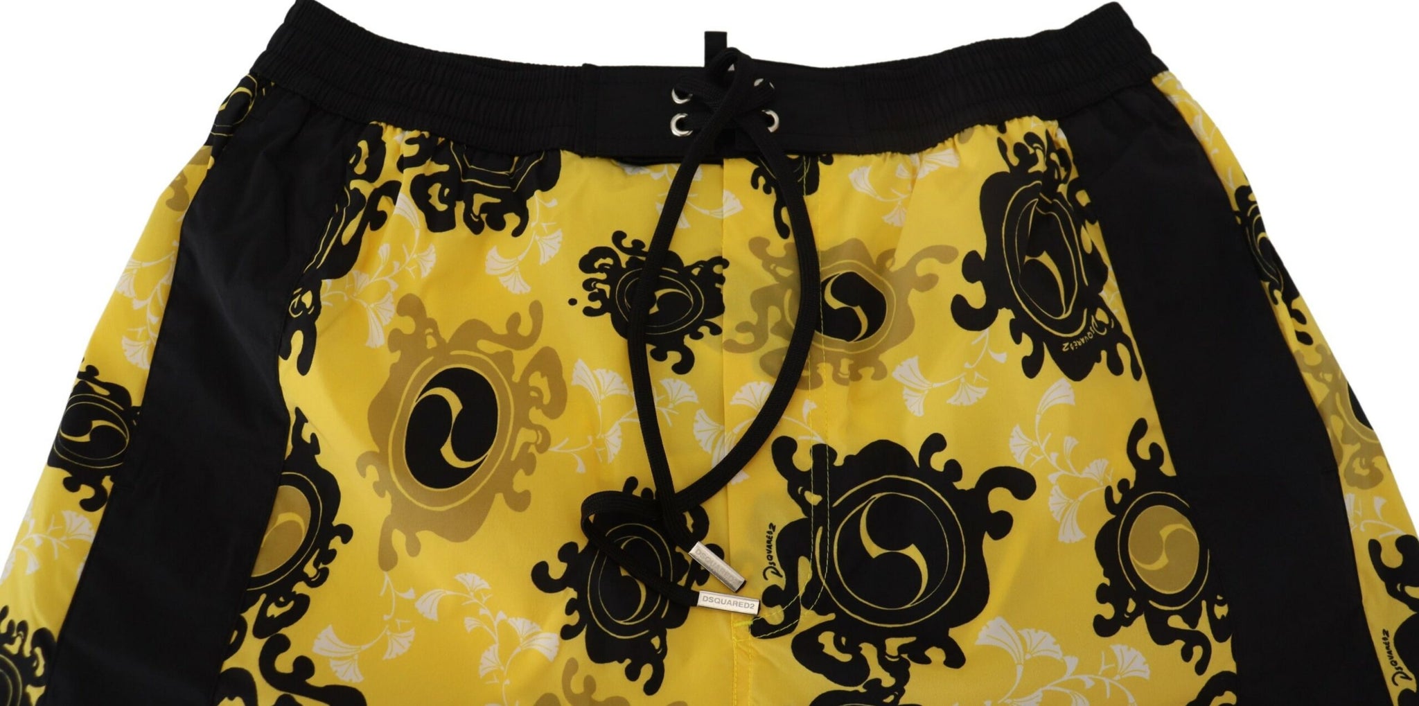 Dsquared² Yellow Black Printed Men Beachwear Shorts Swimwear