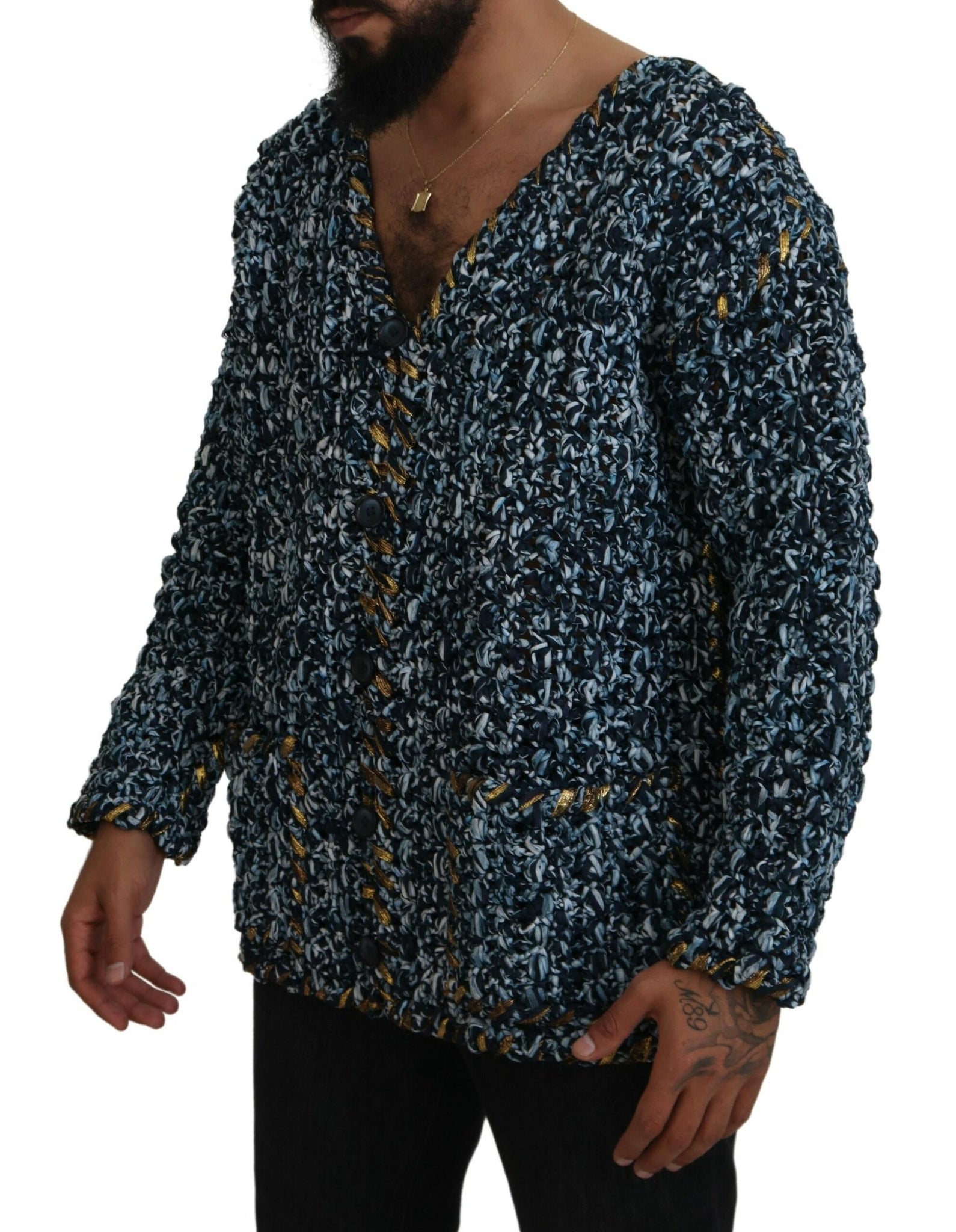 Dolce & Gabbana Blue Button Cardigan Fatto A Mano Sweater