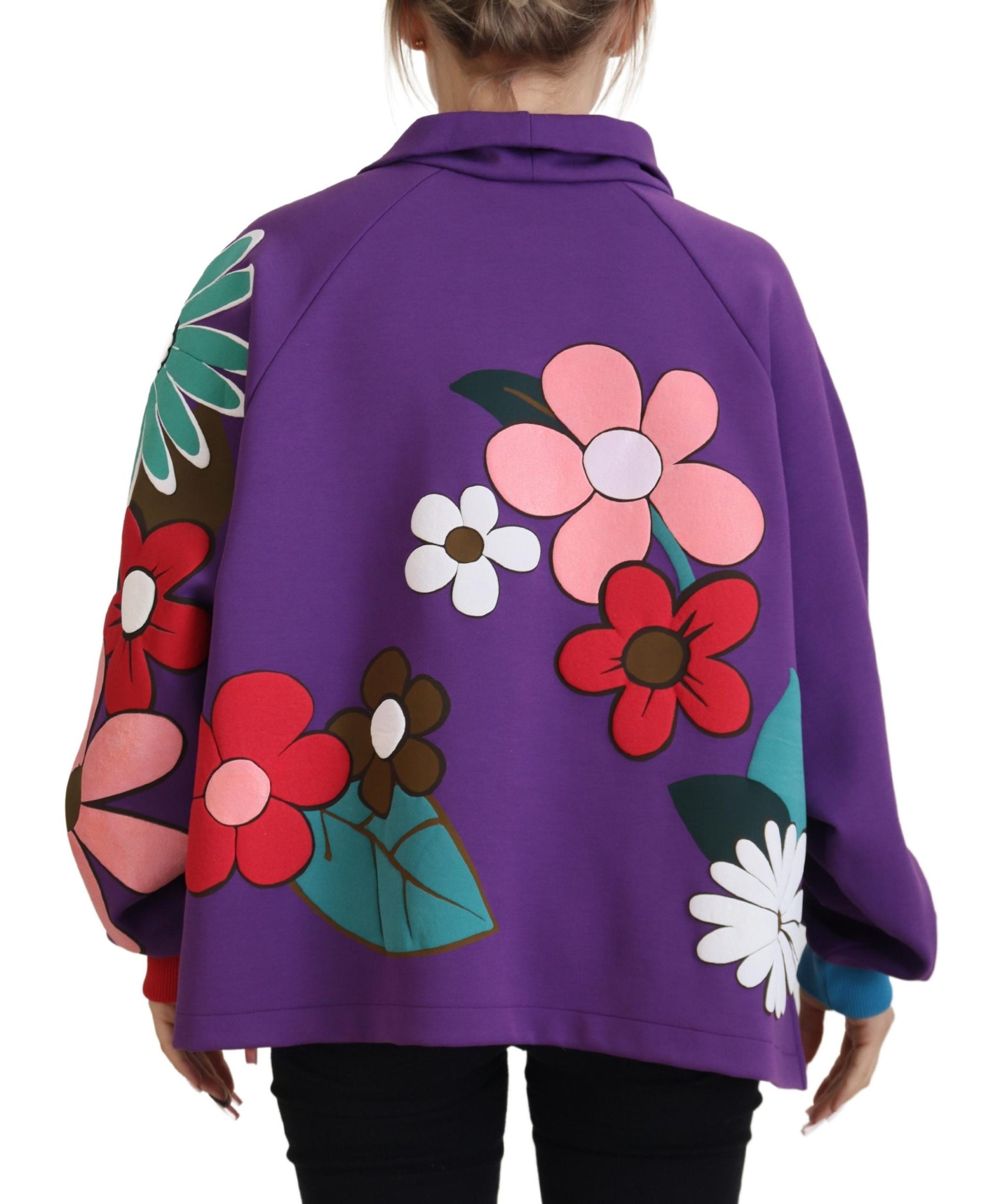 Purple Floral Print Pullover  Cotton Sweater