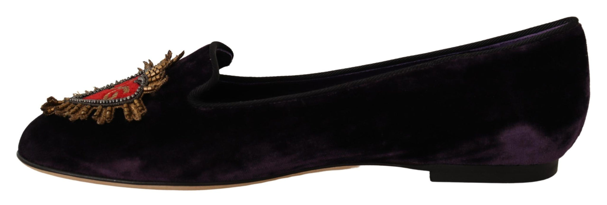 Purple Velvet DG Heart Loafers Flats Shoes