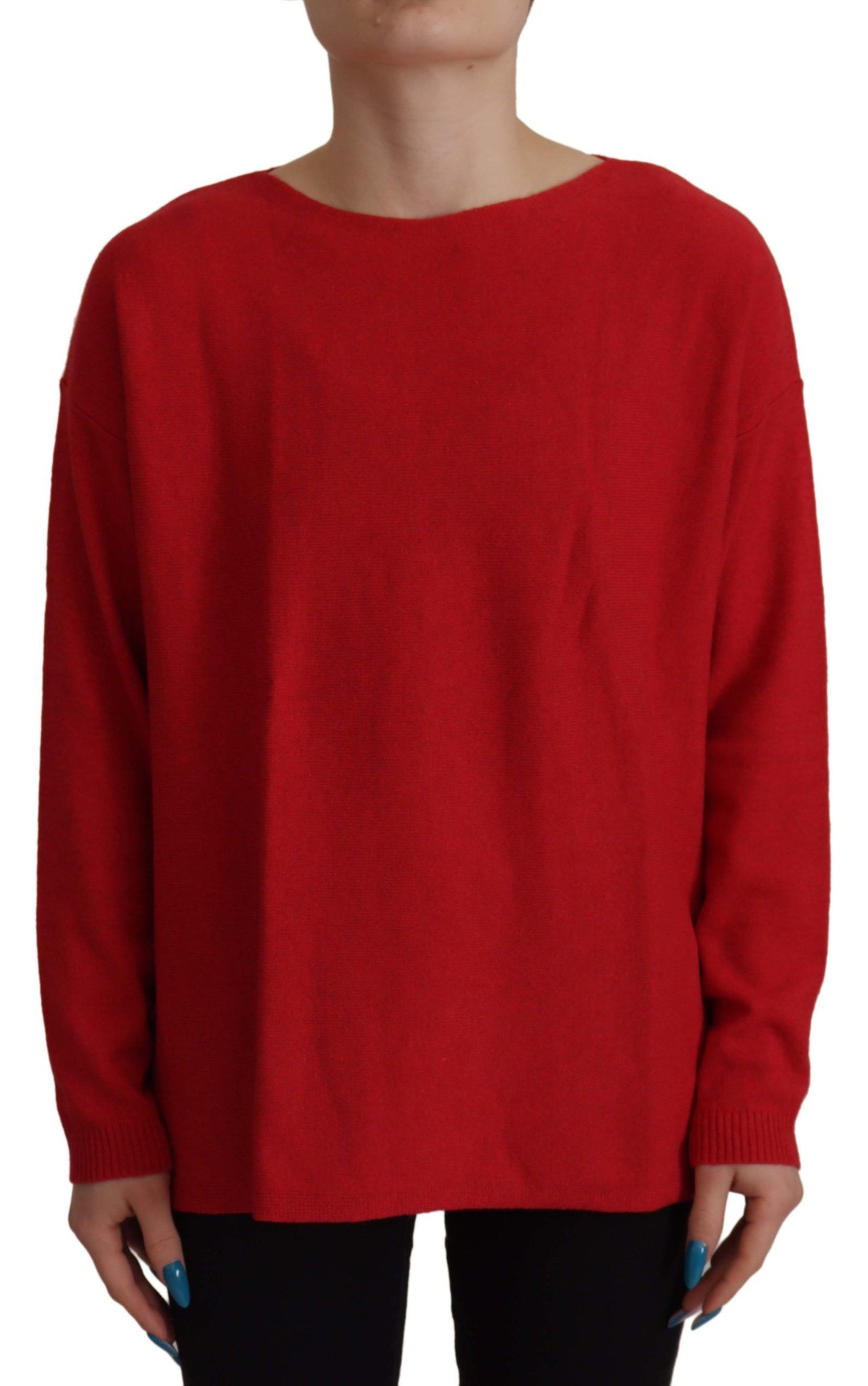 Red Wool Knit Round Neck Pullover Sweater