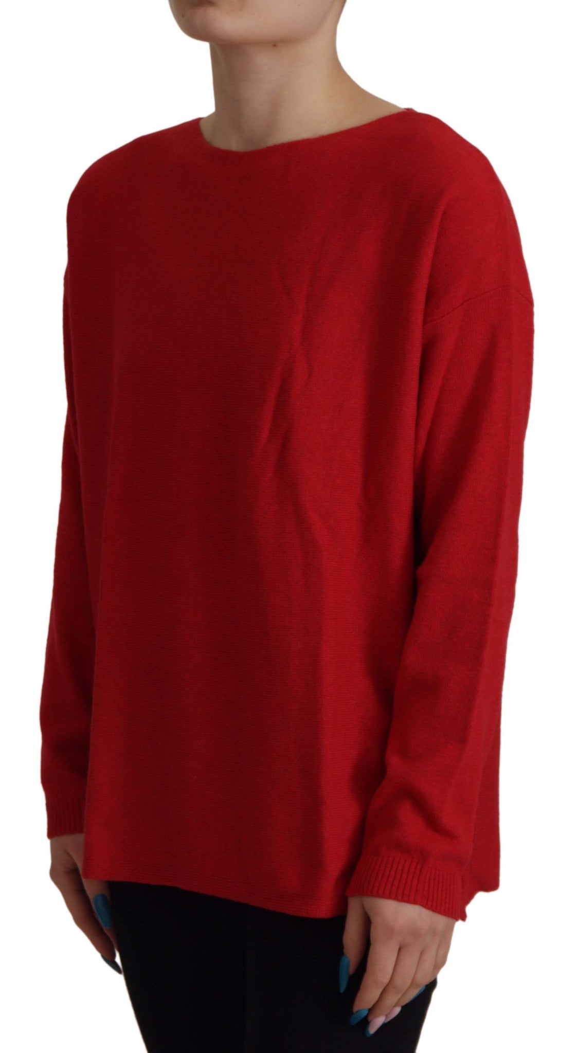 Red Wool Knit Round Neck Pullover Sweater