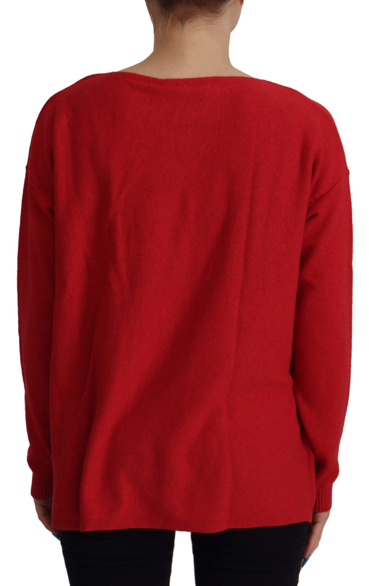 Red Wool Knit Round Neck Pullover Sweater