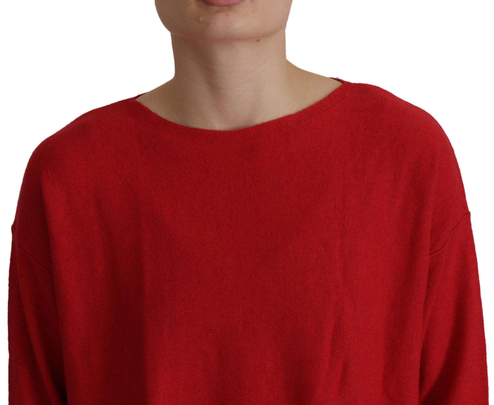 Red Wool Knit Round Neck Pullover Sweater