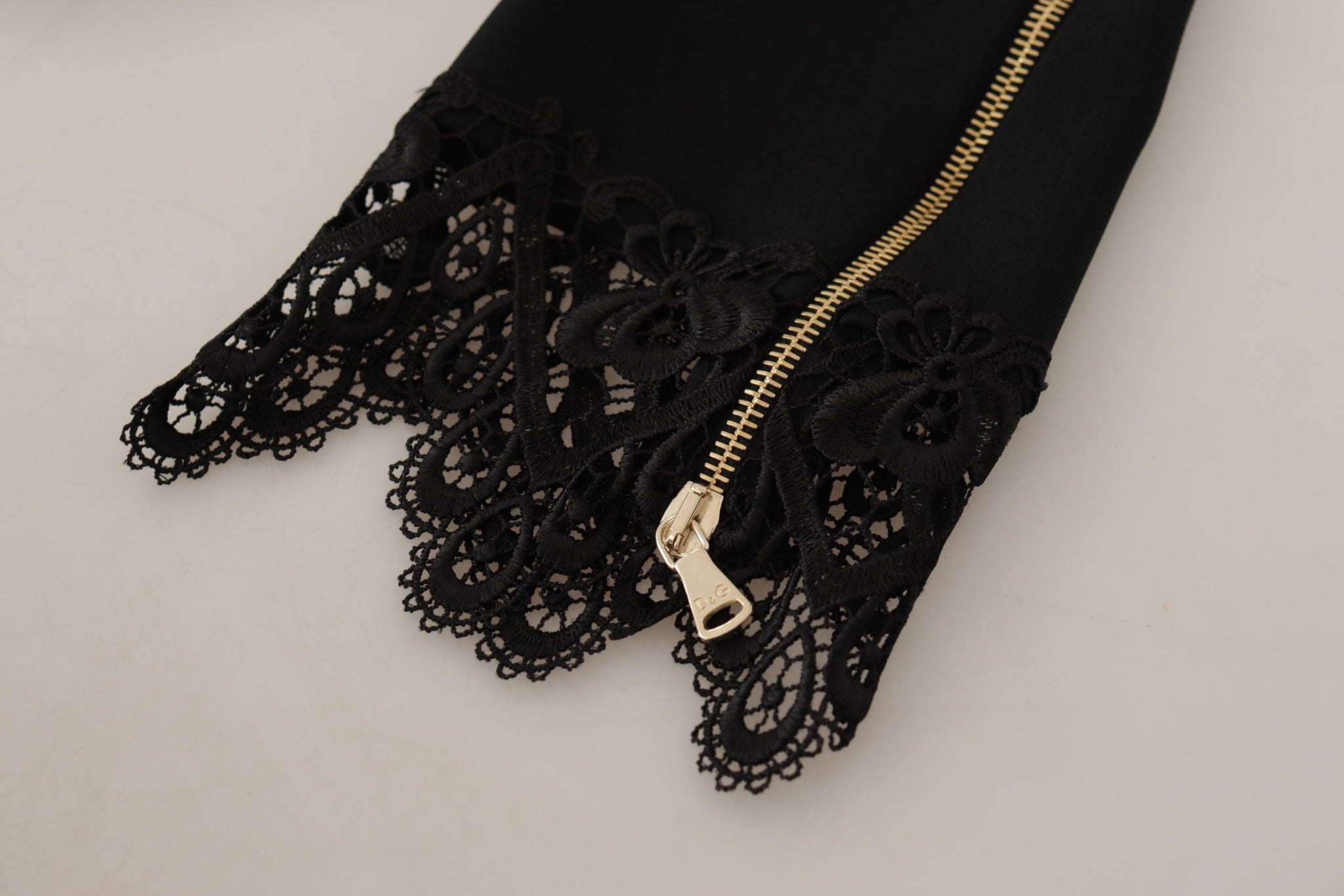 Black Cady Lace Trim Bead Embellished Logo Blouse