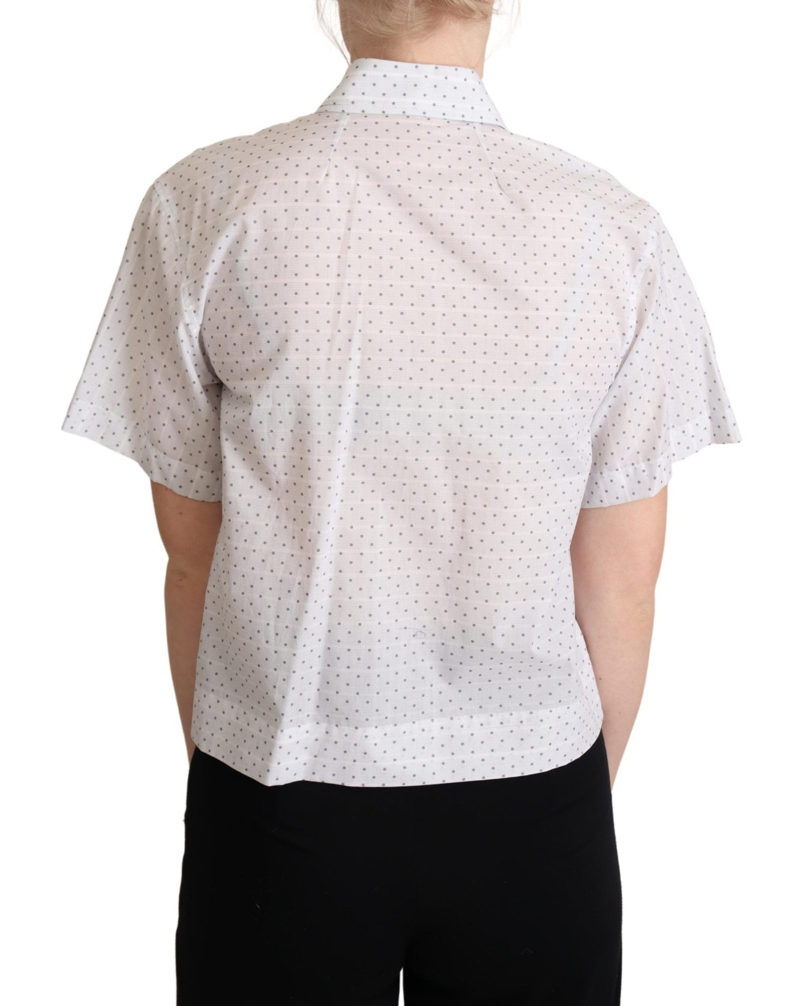 White Black Polka Dots Collar Blouse Shirt