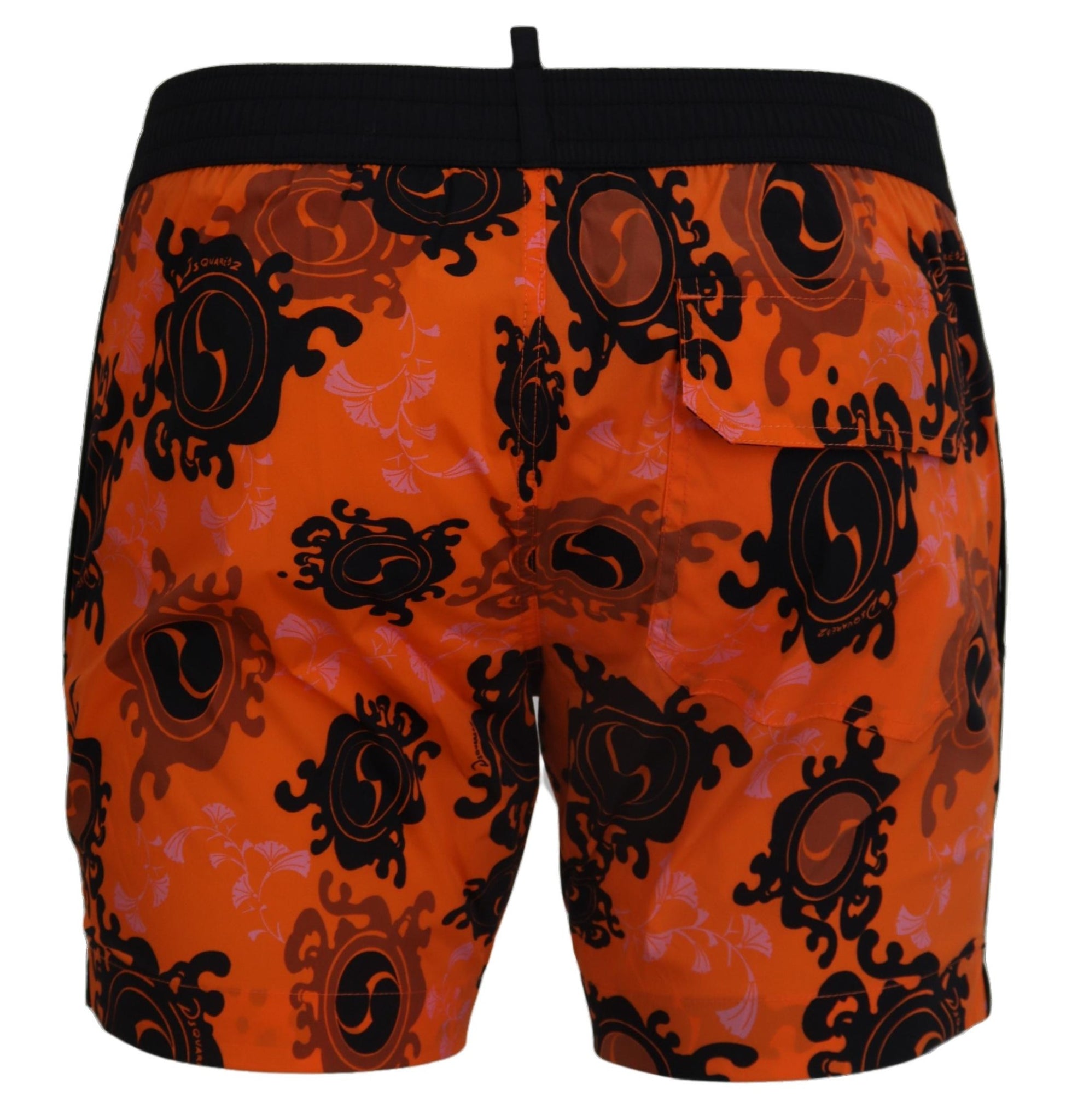 Dsquared² Orange Black Printed Men Beachwear Shorts Swimwear