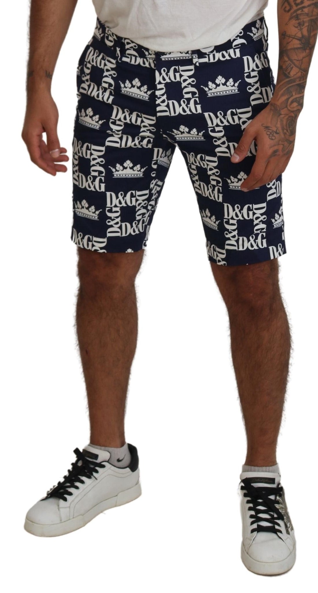 Dolce & Gabbana Blue Logo Print Cotton Chinos Shorts